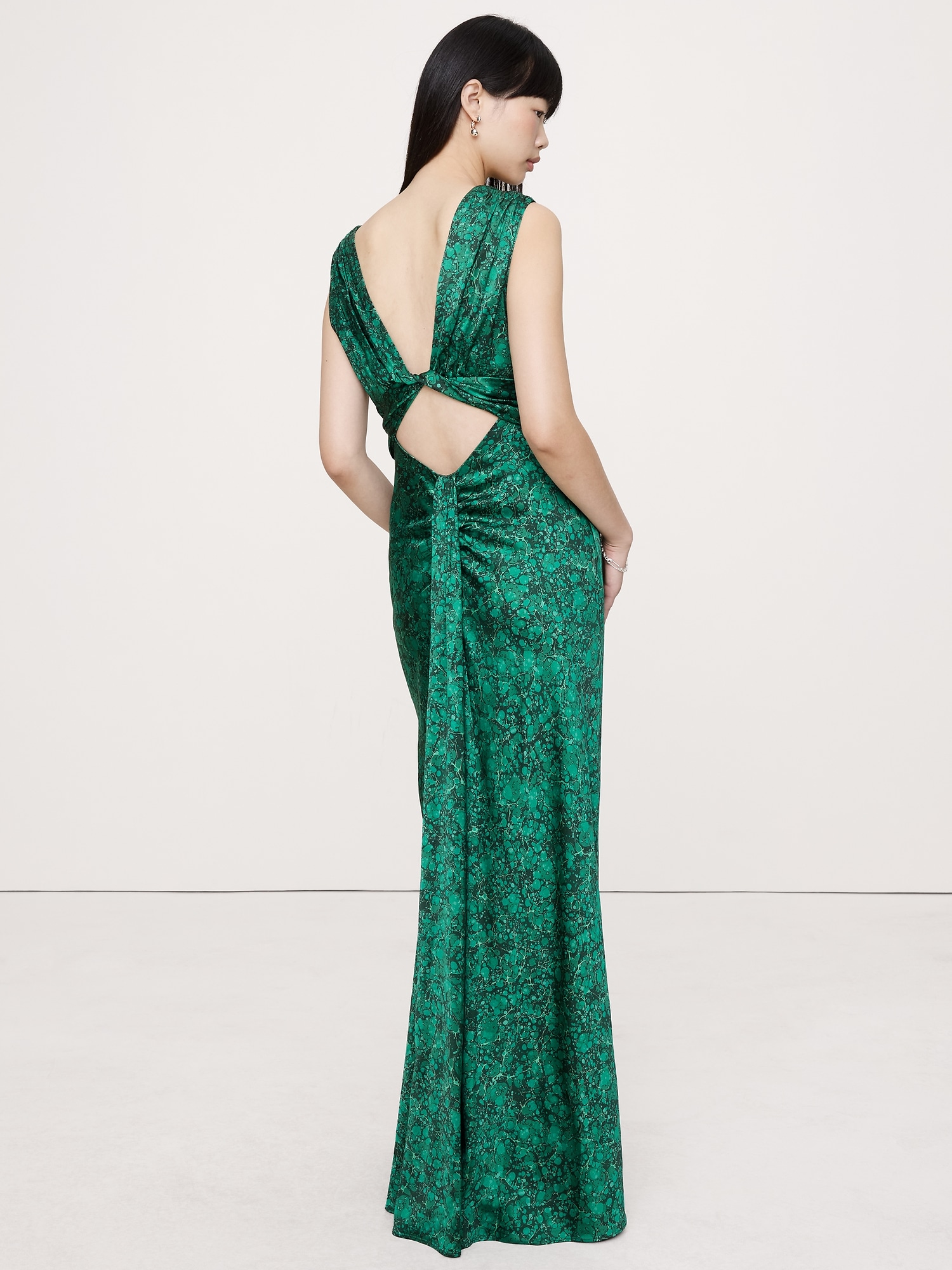 Image number 2 showing, Stretch-Satin Twisted Open-Back Maxi Dress