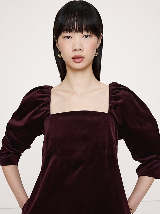 Velvet Puff-Sleeve Mini Dress