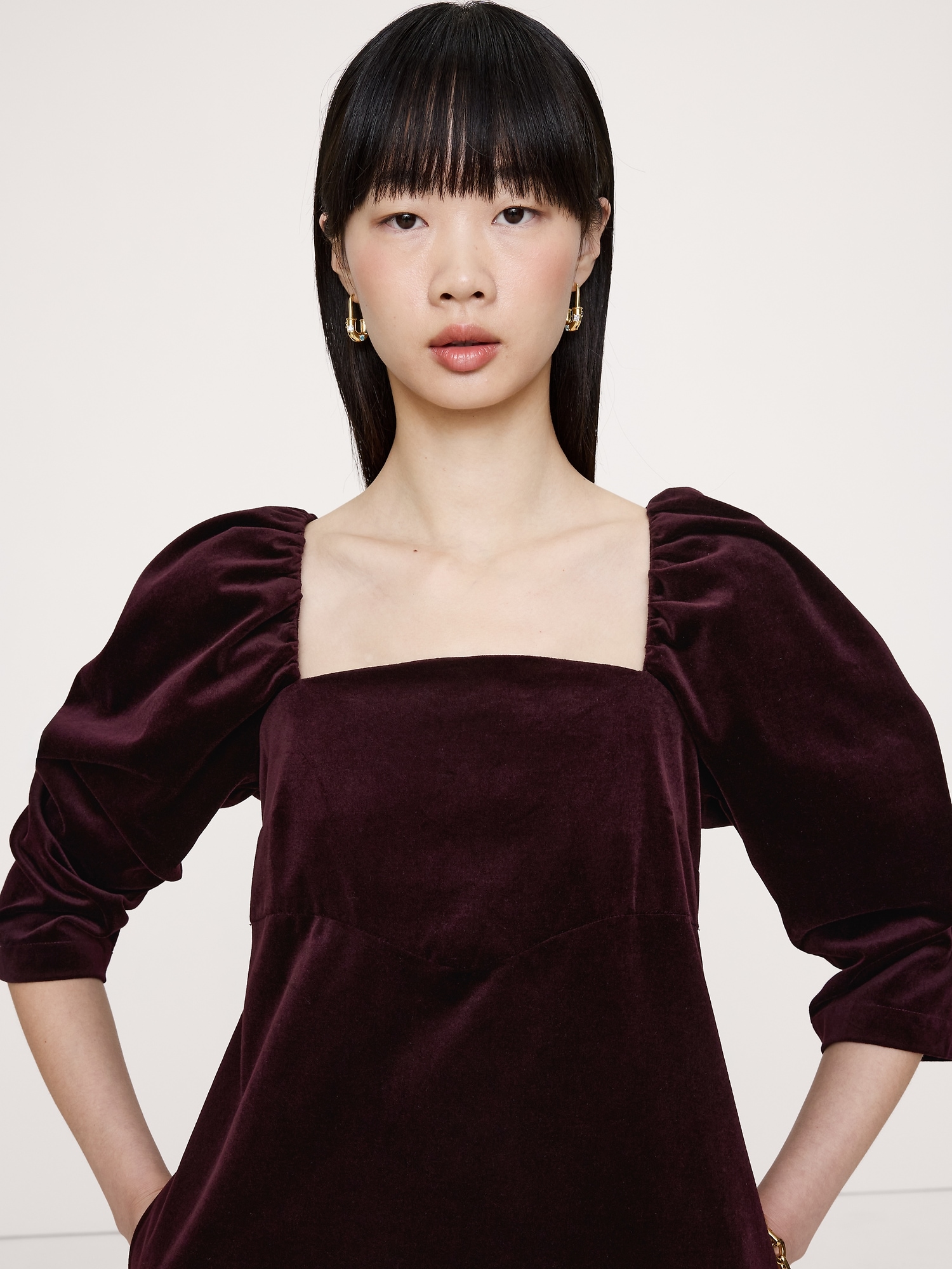 Image number 4 showing, Cotton-Velvet Puff-Sleeve Mini Dress