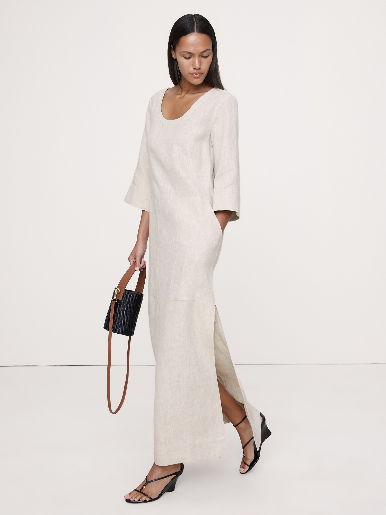 Image number 1 showing, Linen Scoop-Neck Maxi Dress