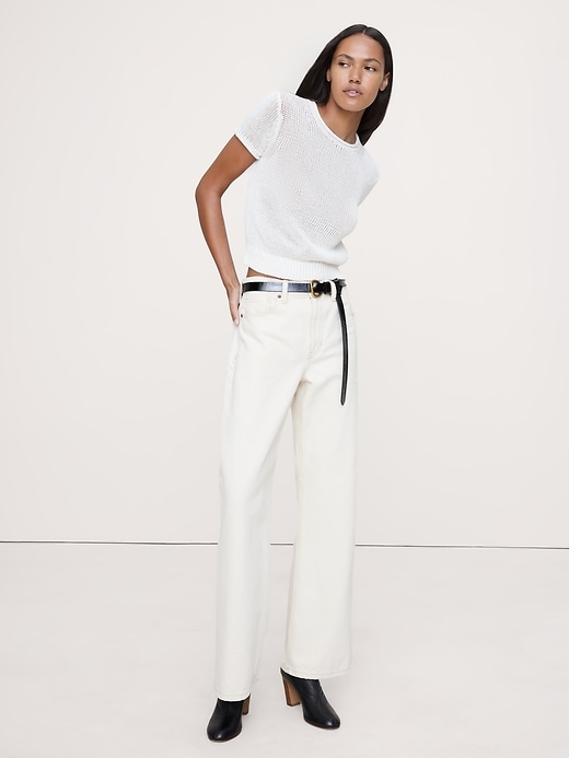 Fitted Linen Short-Sleeve Sweater