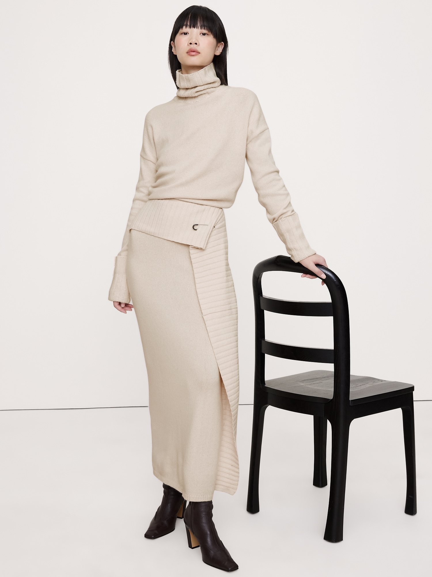 Merino-Cotton Maxi Sweater Dress - Stone Twill Beige