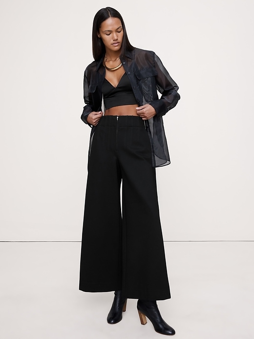 Mid-Rise Flare Stretch Wool-Blend Pant