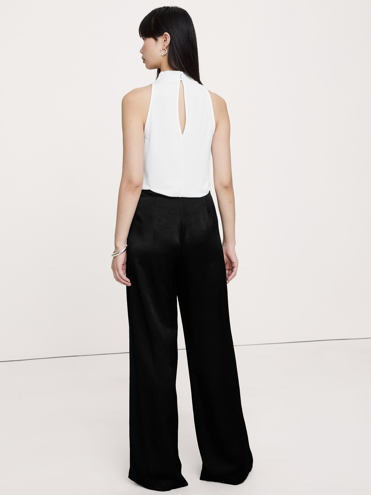 Image number 3 showing, High-Rise Wide-Leg Hammered Satin Palazzo Pant