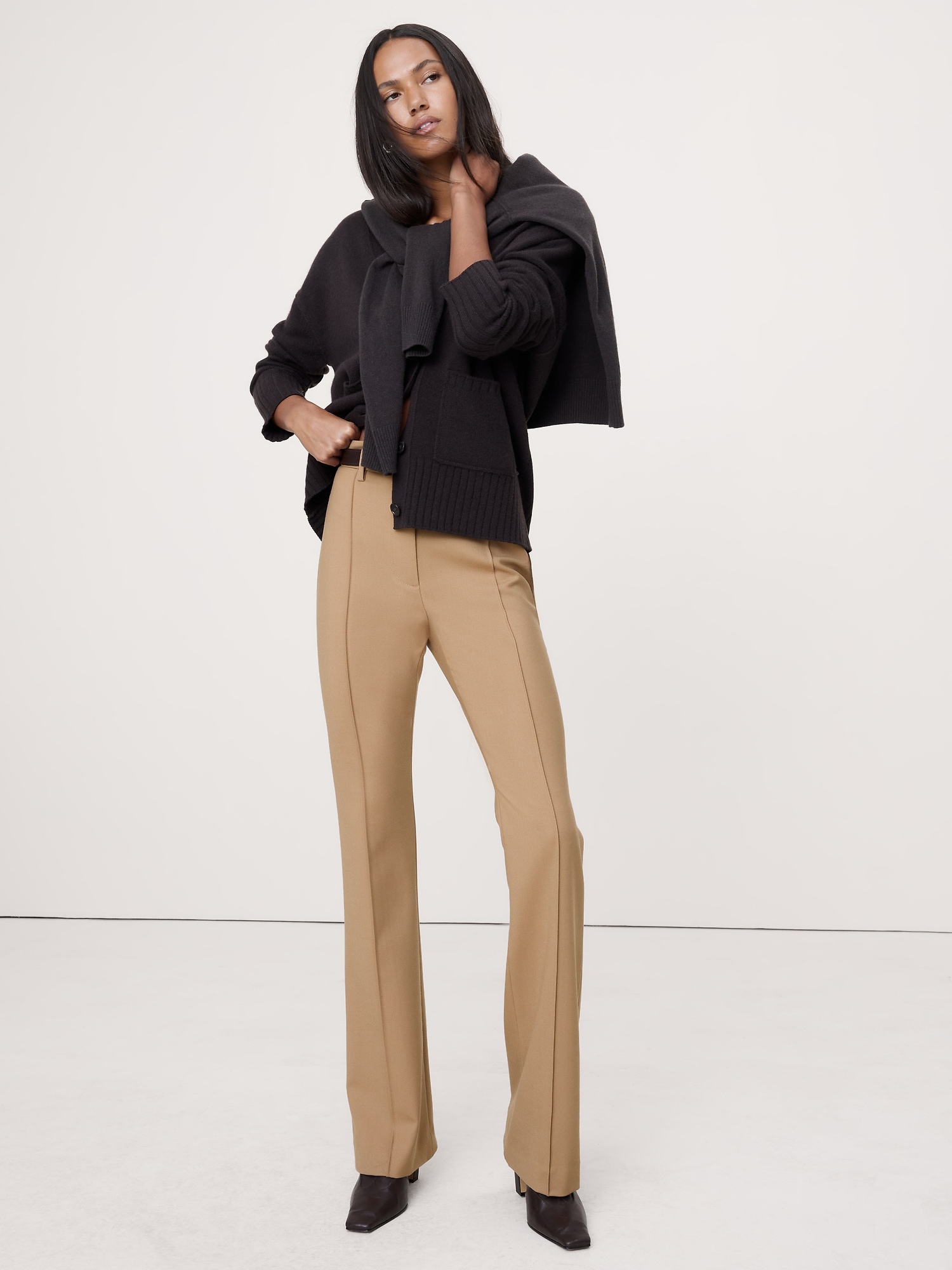 Image number 1 showing, High-Rise Skinny Flare Stretch Wool-Blend Pant