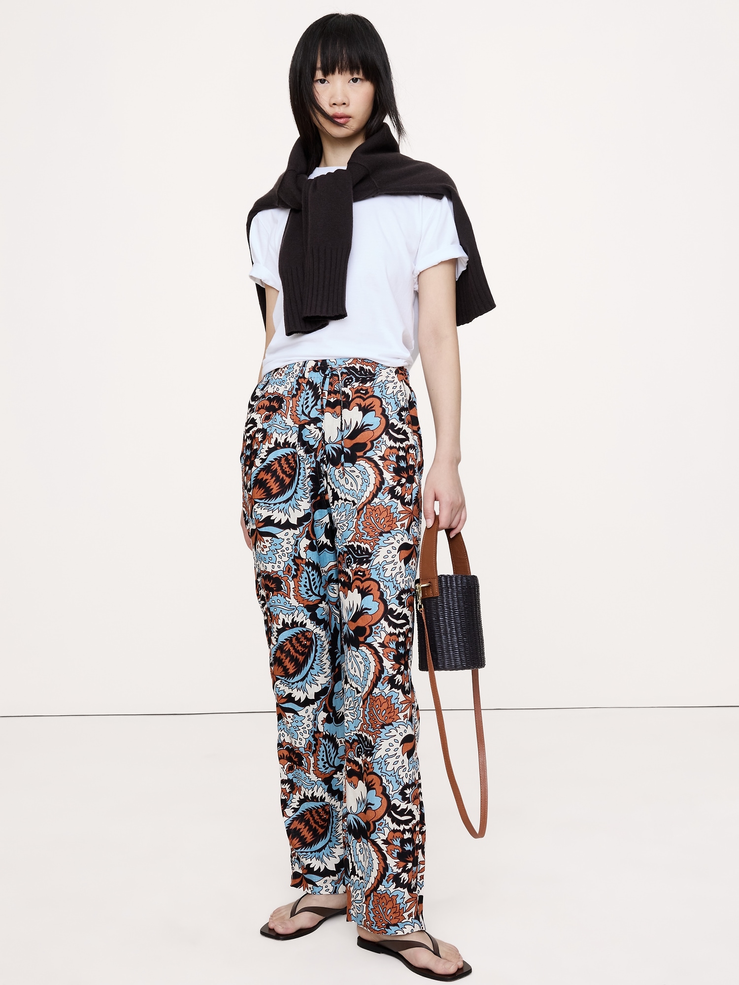Image number 1 showing, Linen Pull-On Ankle Pant