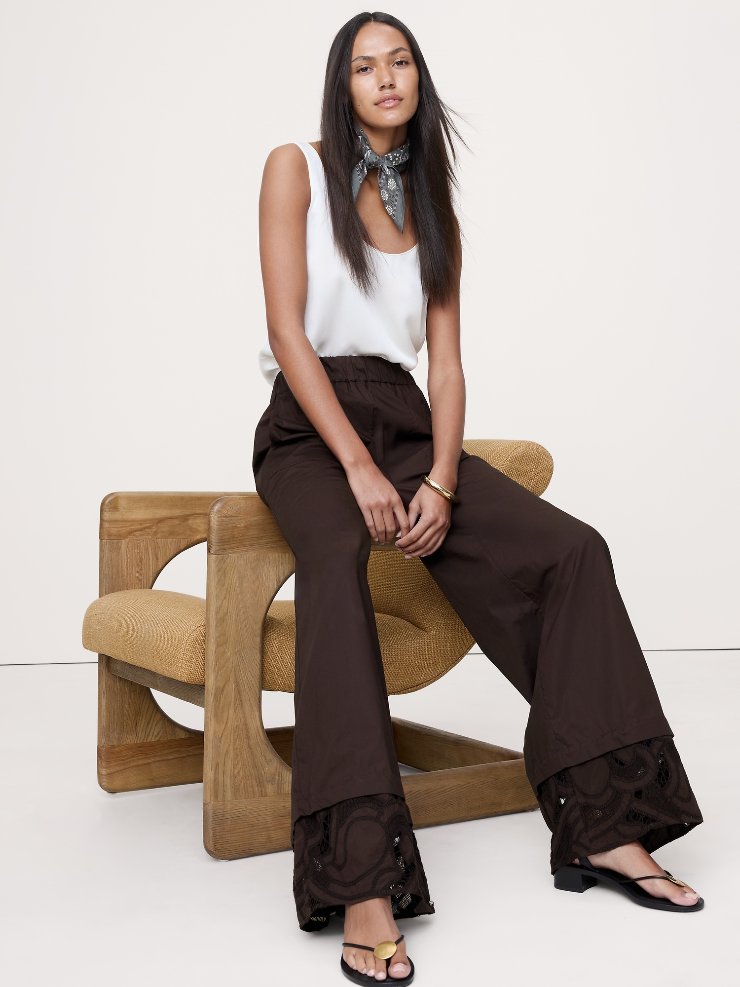 Image number 3 showing, Embroidered Cotton Poplin Cropped Pull-On Pant