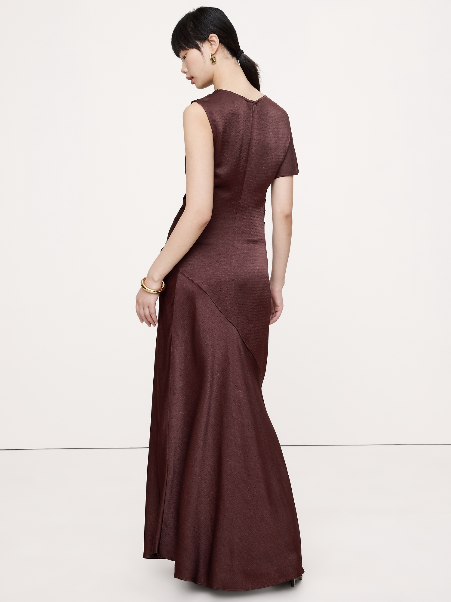 Image number 2 showing, Asymmetrical Hammered Satin Draped Maxi Dress