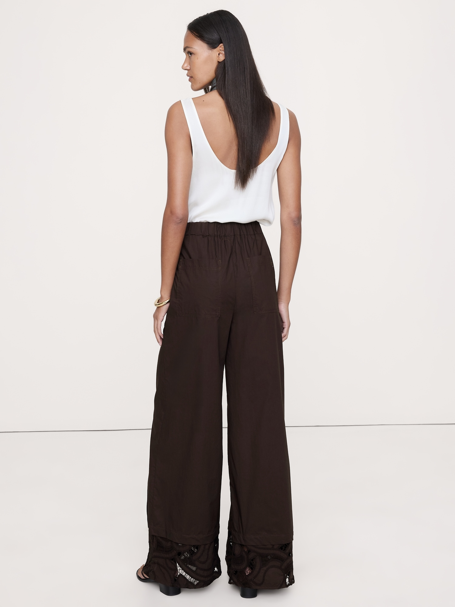 Image number 2 showing, Embroidered Cotton Poplin Cropped Pull-On Pant