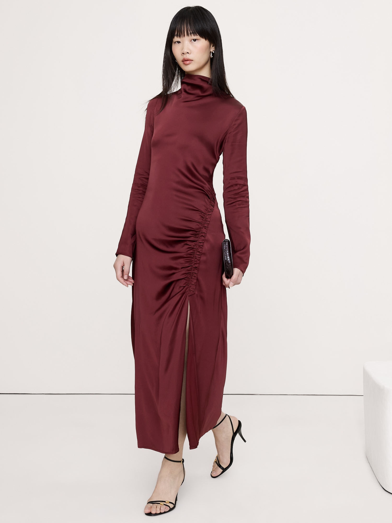 Image number 1 showing, Stretch-Satin Ruched Maxi Dress