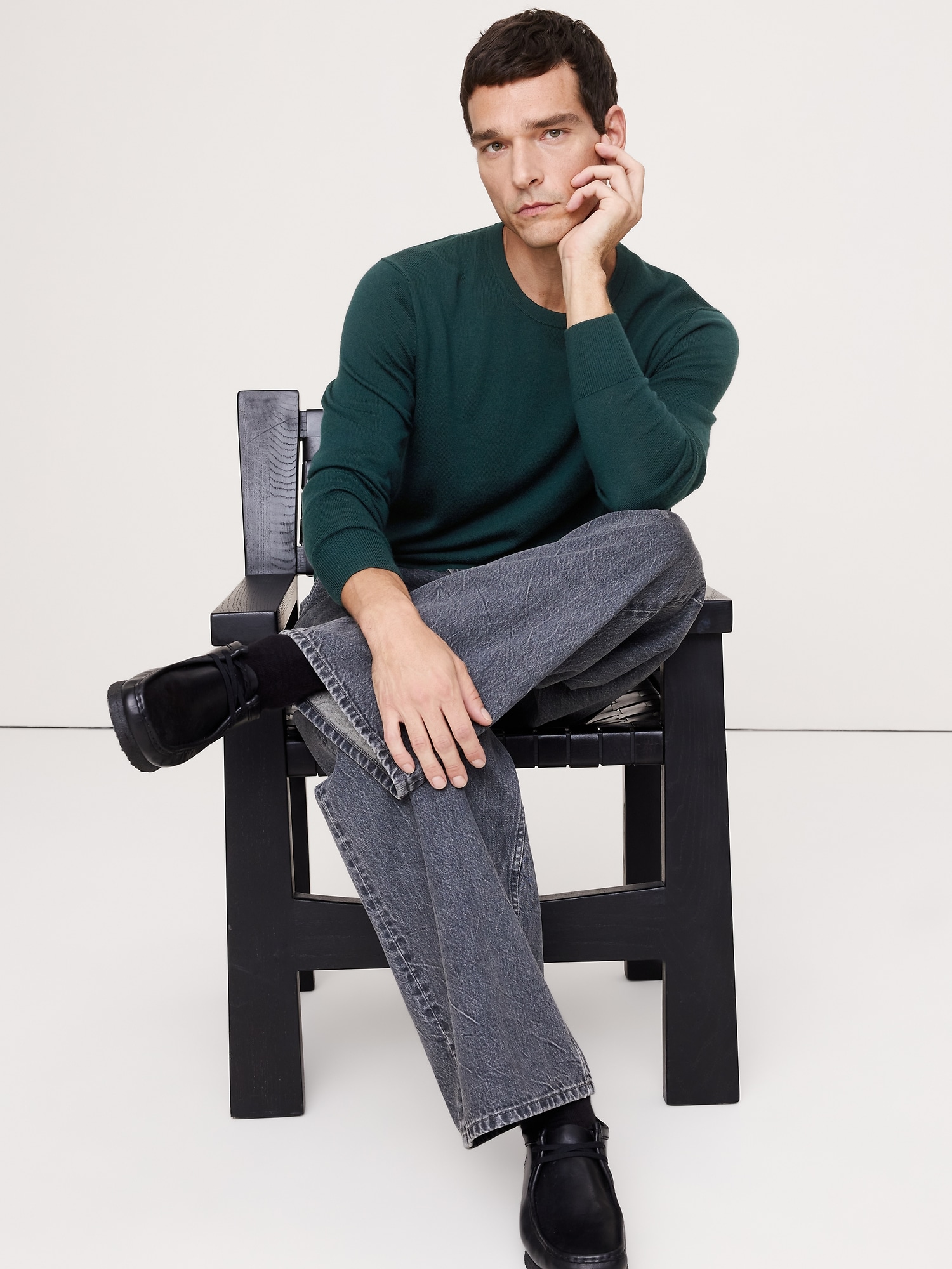 Merino Crew-Neck Sweater - Storm Slate Green