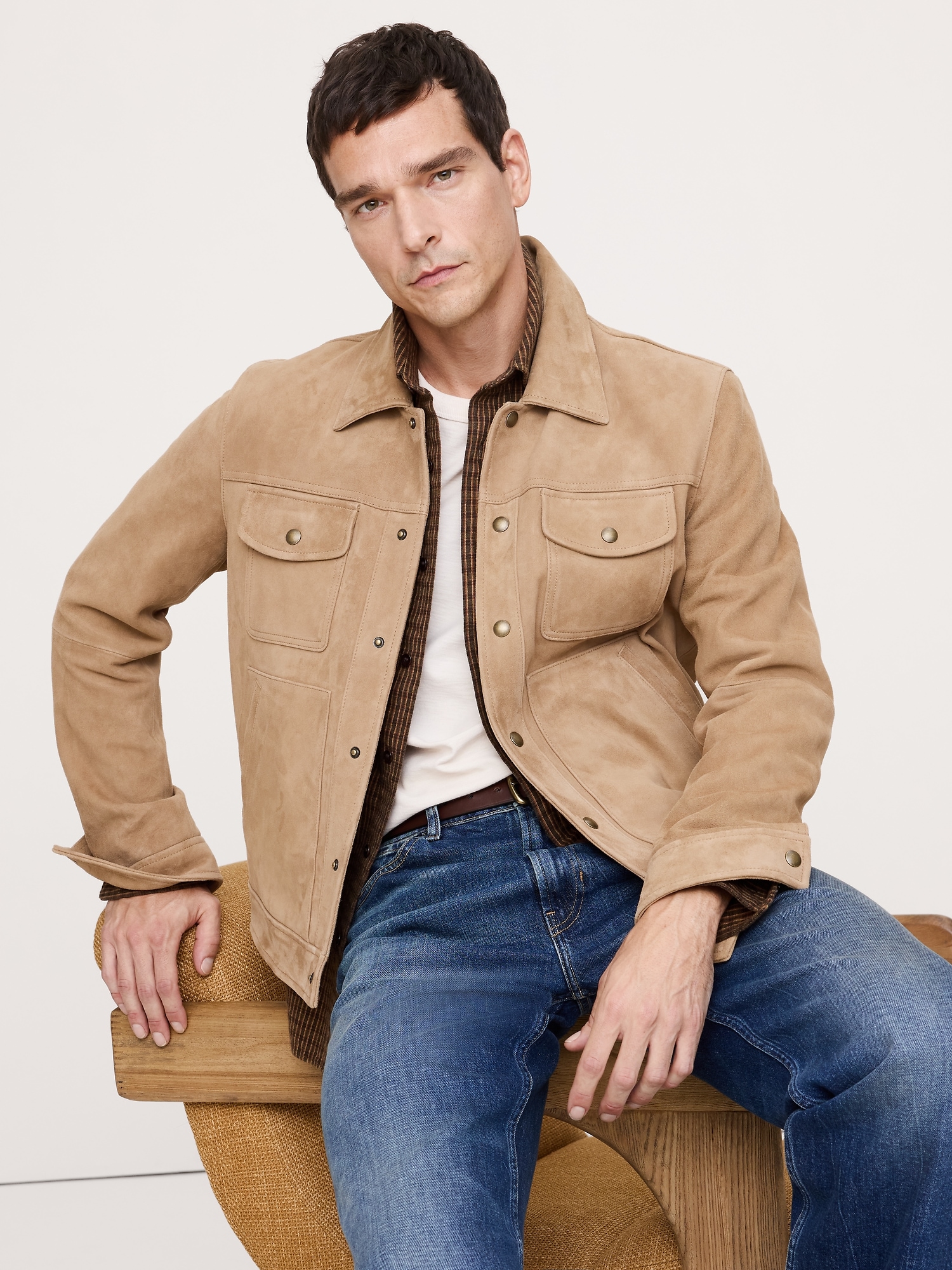Suede Trucker Jacket - Light Tan