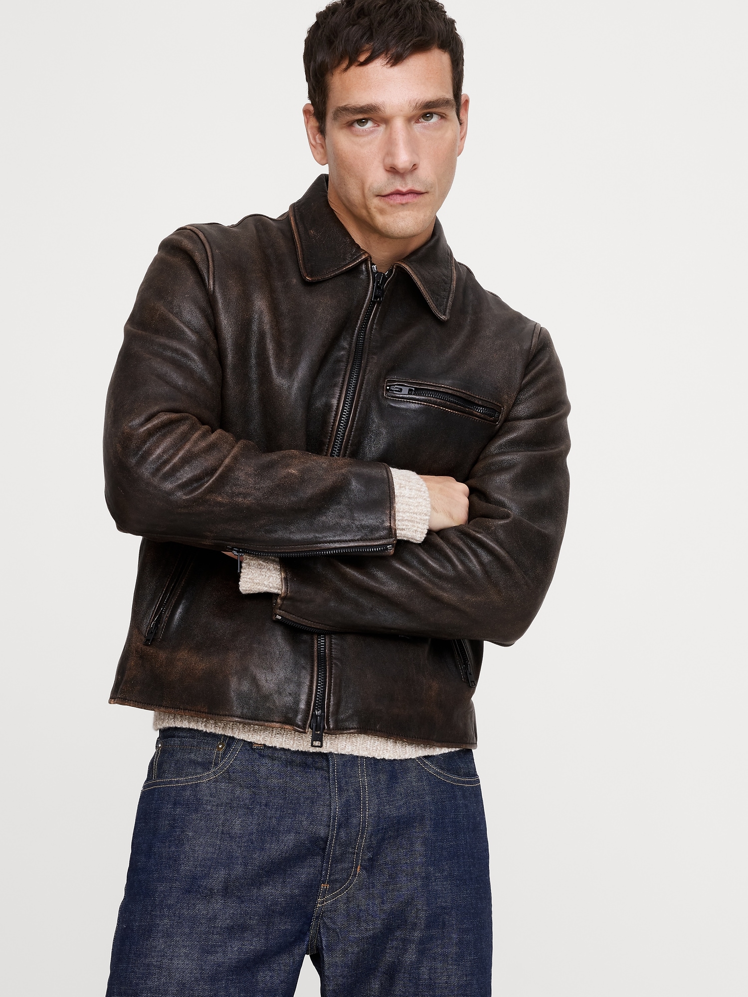 Leather Racing Jacket - Weathered Espresso Brown