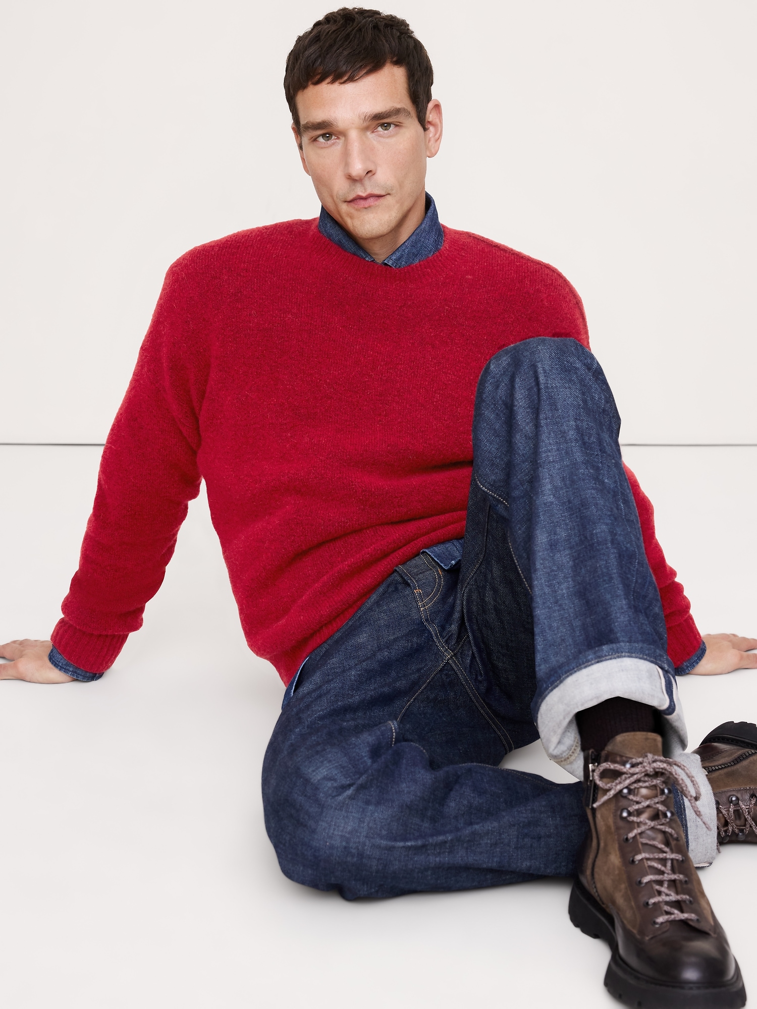 Fuzzy Crew-Neck Sweater - Antique Ruby Red