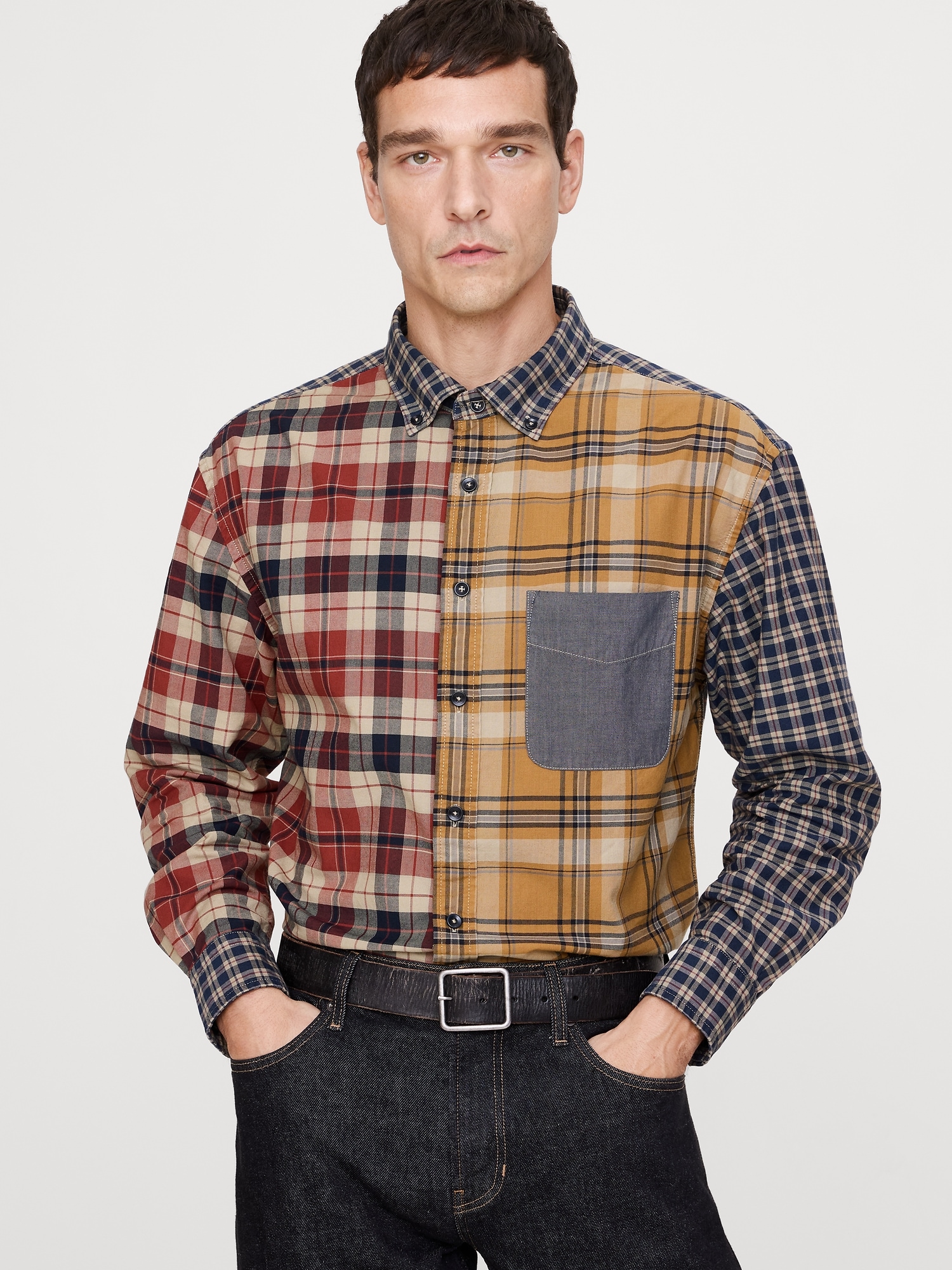 Image number 1 showing, Relaxed-Fit Patchwork Oxford Shirt