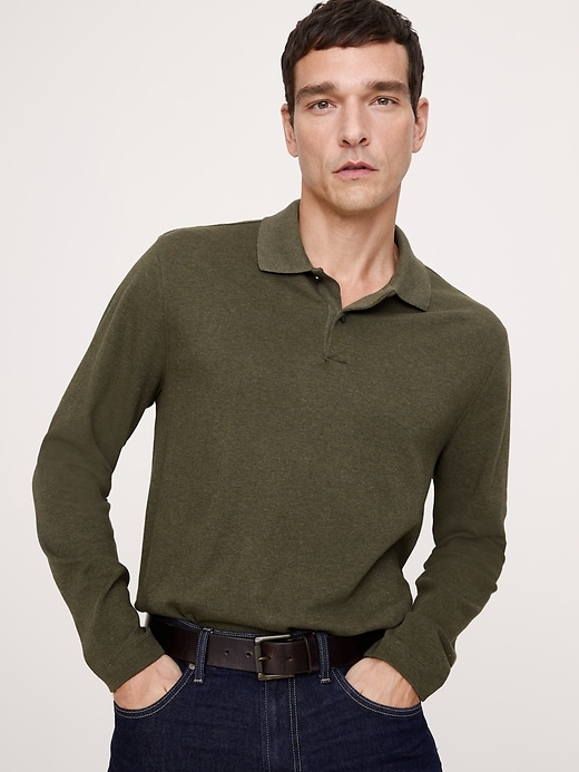 Luxury-Touch Long-Sleeve Polo