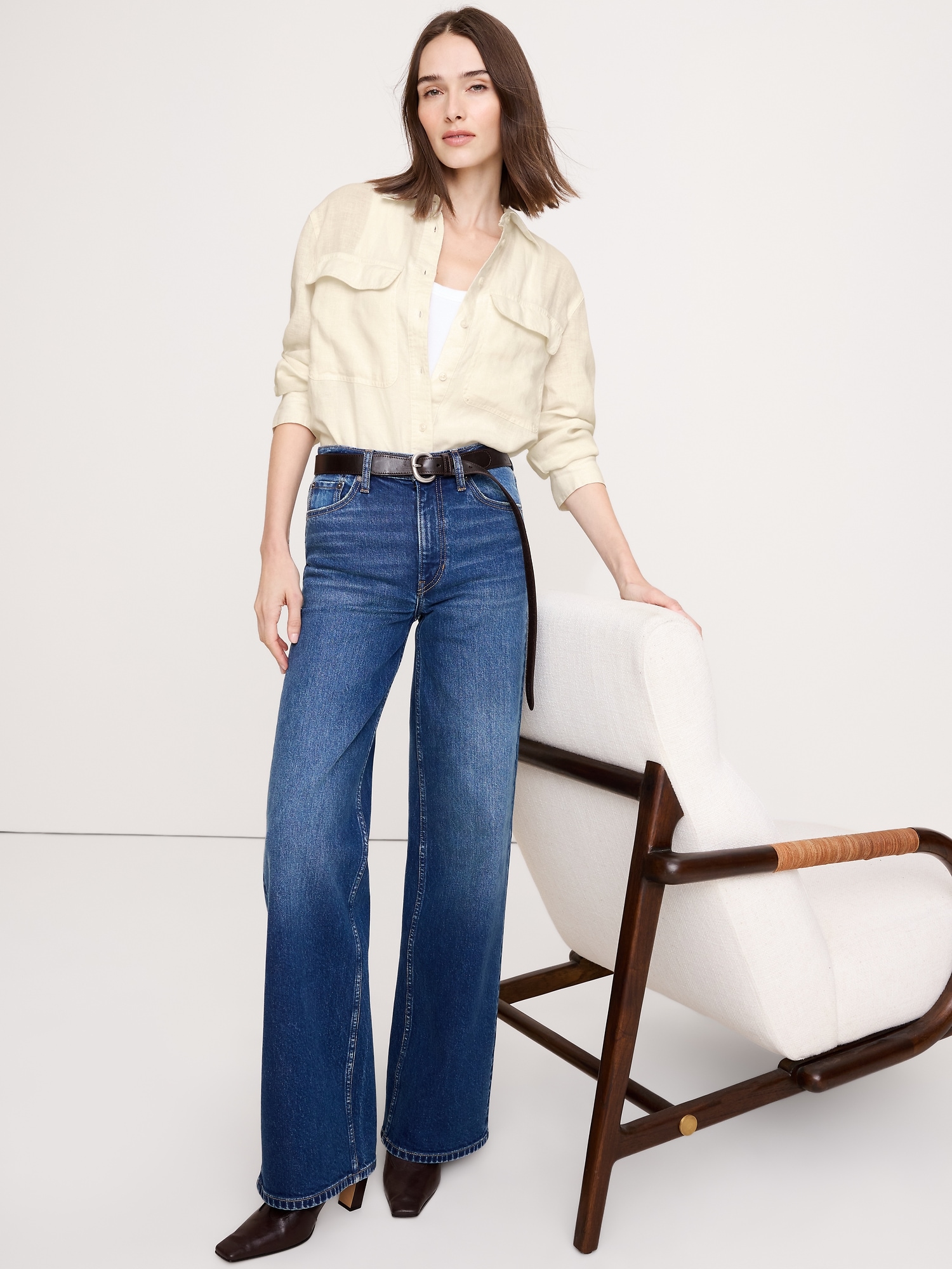 Linen Utility Shirt - Magnolia Flower Ivory