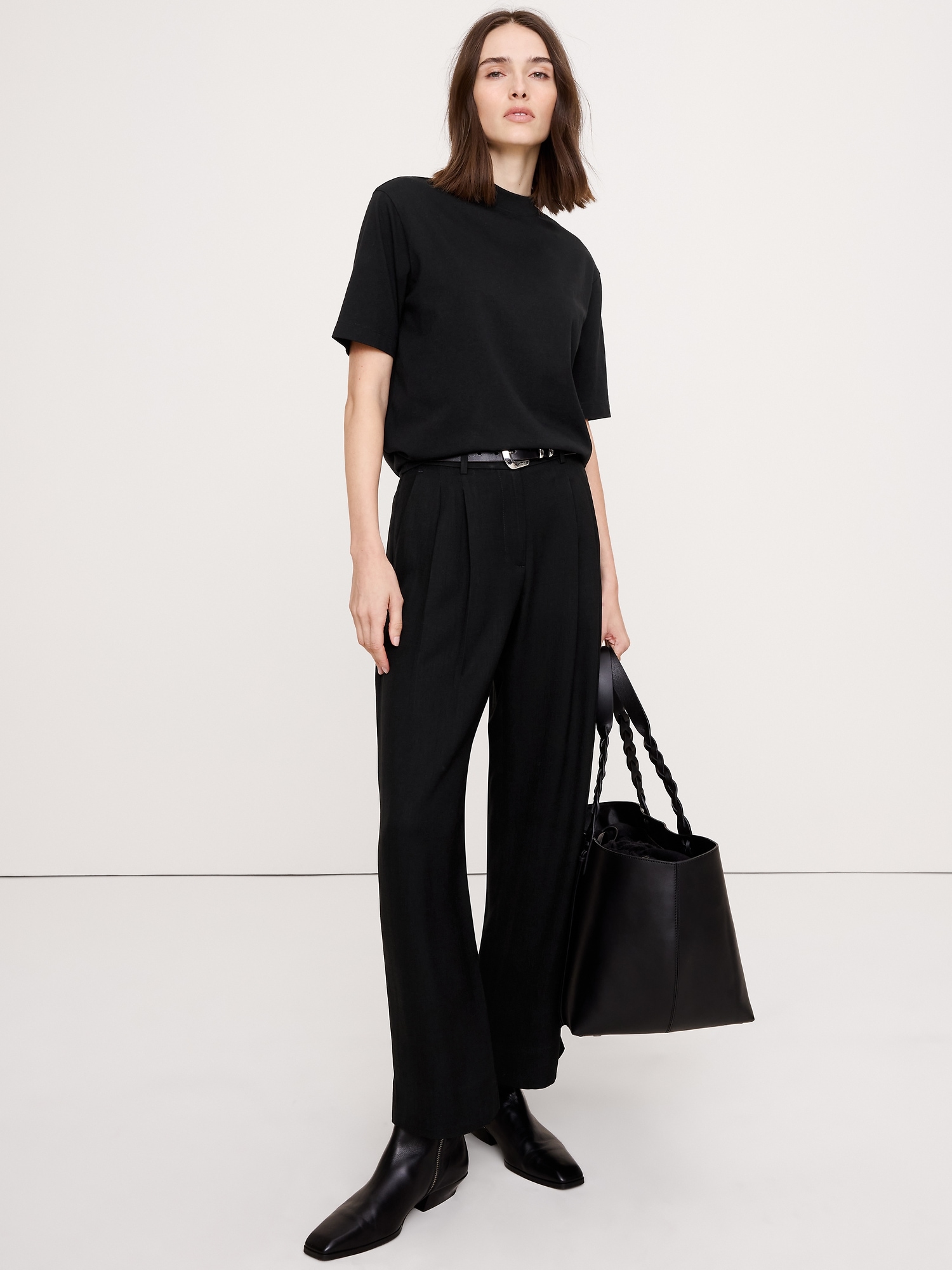 Vintage Cotton Mock-Neck T-Shirt - Black