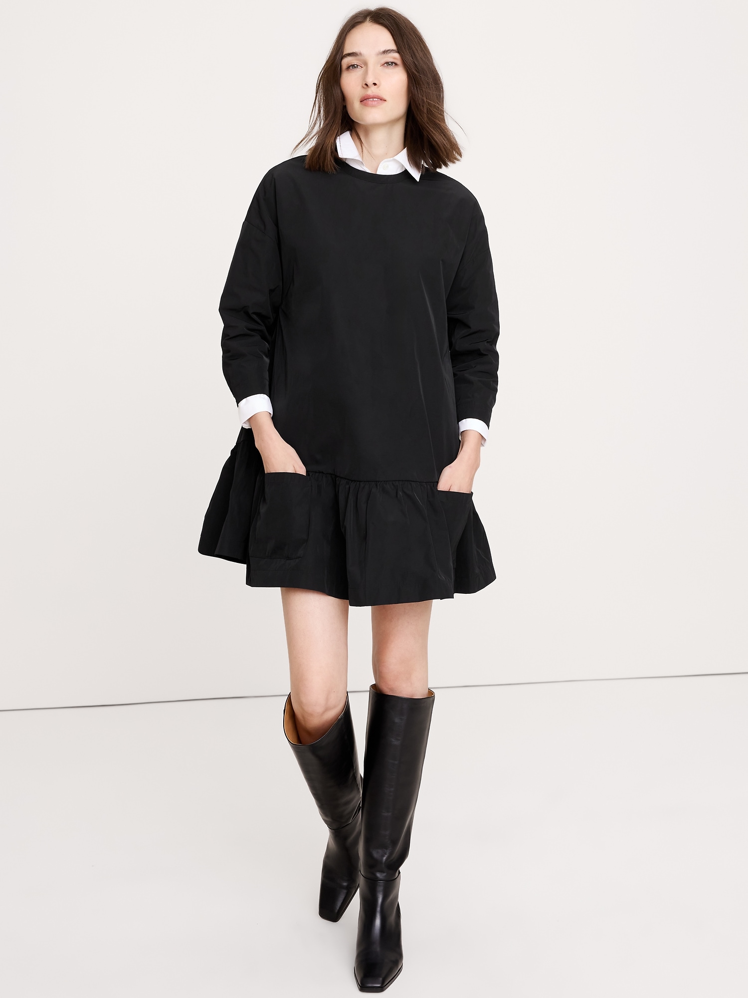 Taffeta Mini Dress - Black