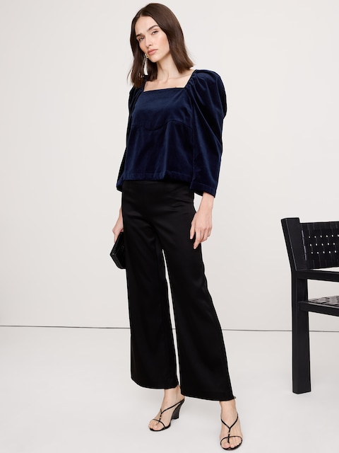 Cotton Velvet Puff-Sleeve Top