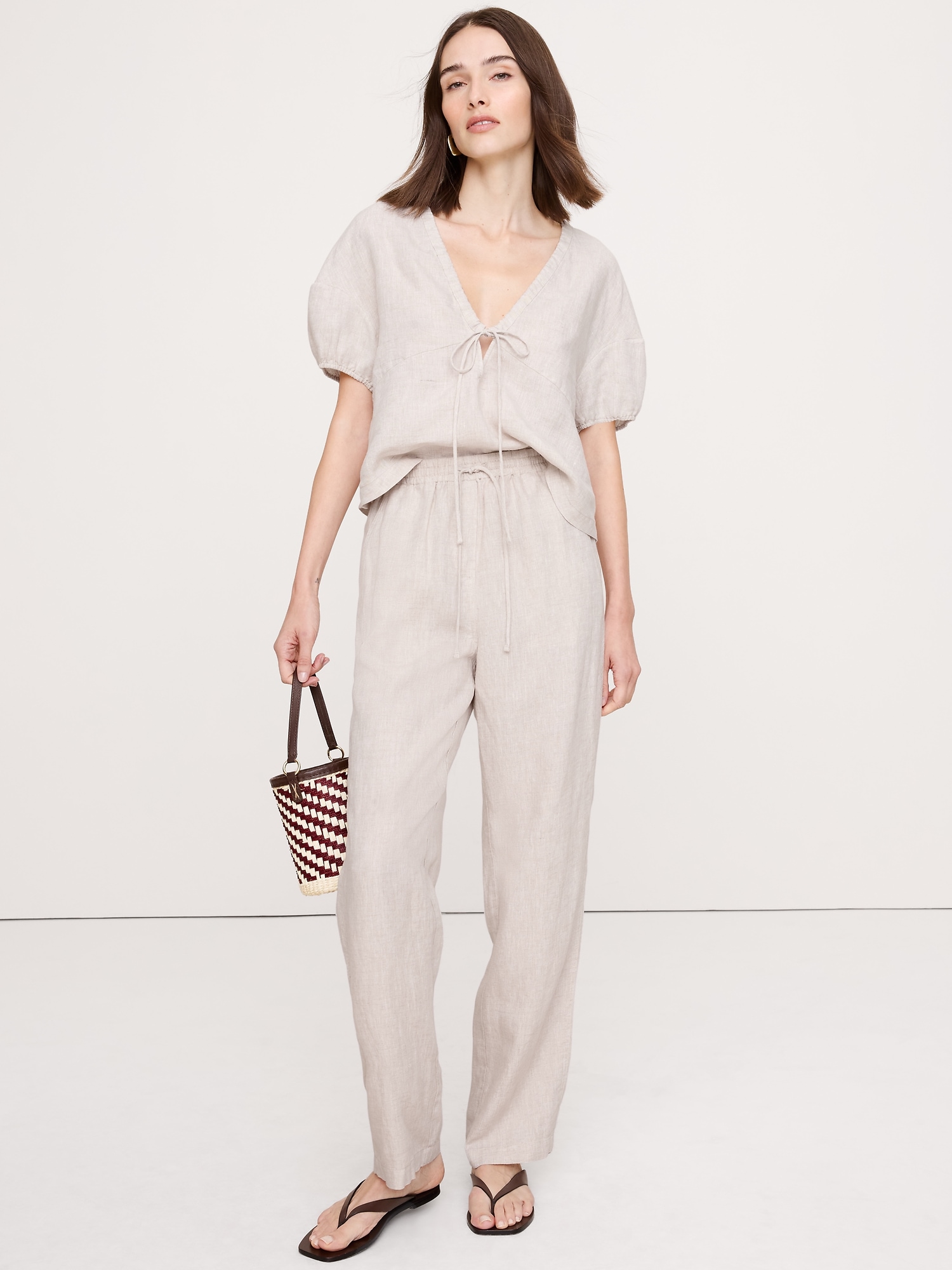 Linen Pull-On Ankle Pant - Natural Beige
