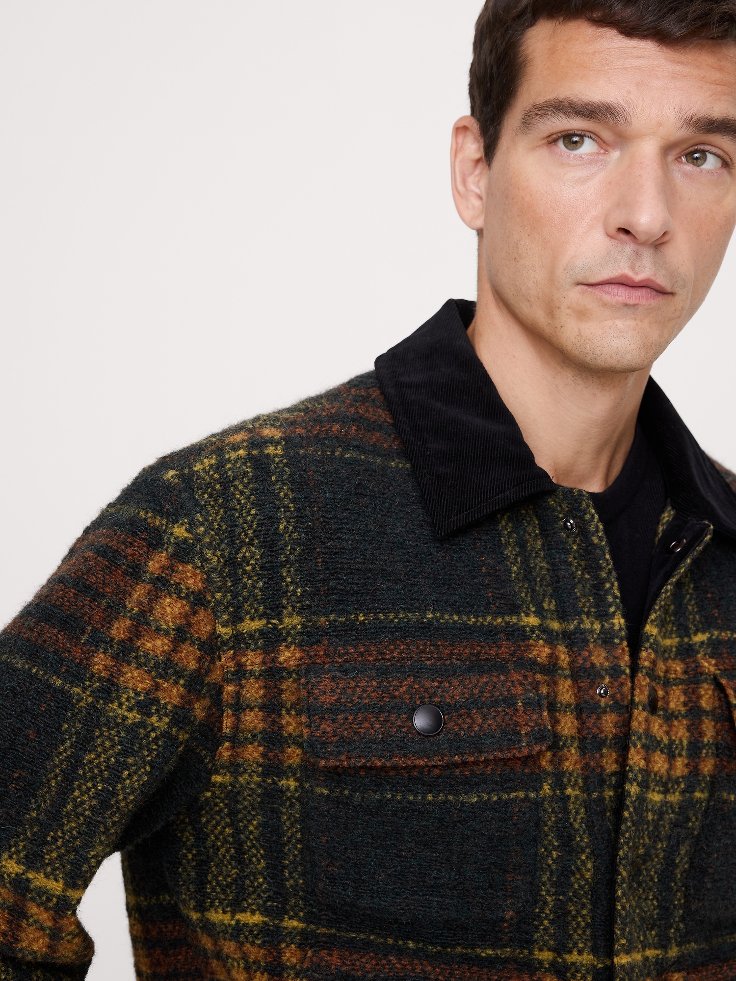 Plaid Bouclé Trucker Jacket - Forest Green
