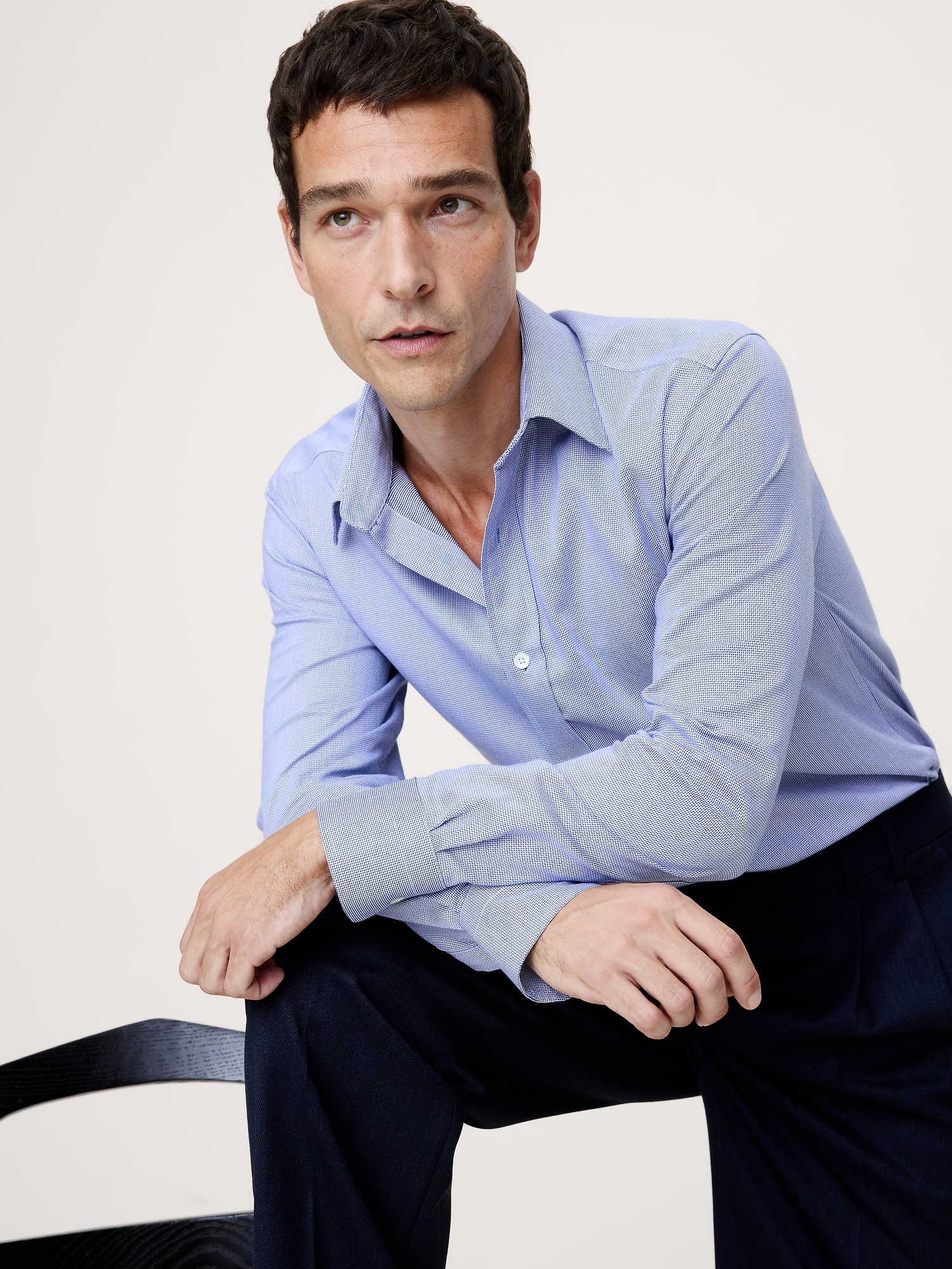 Slim-Fit Wrinkle-Resistant Dress Shirt - Blue Dobby