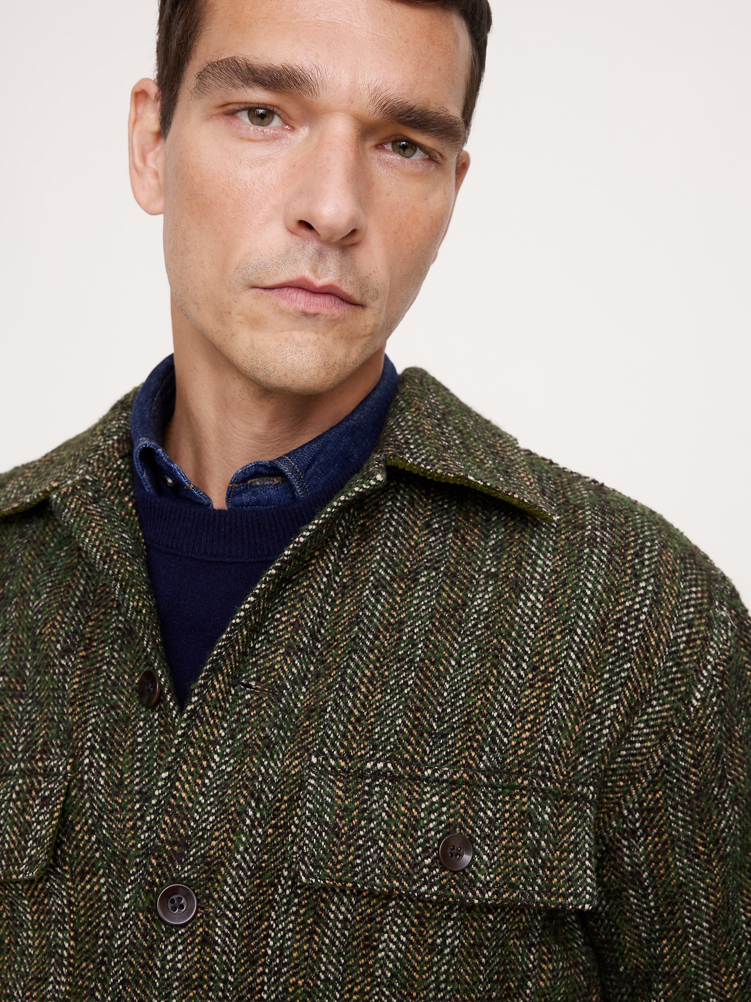 Relaxed-Fit Heavy Overshirt with Wool - Olive Green Texture