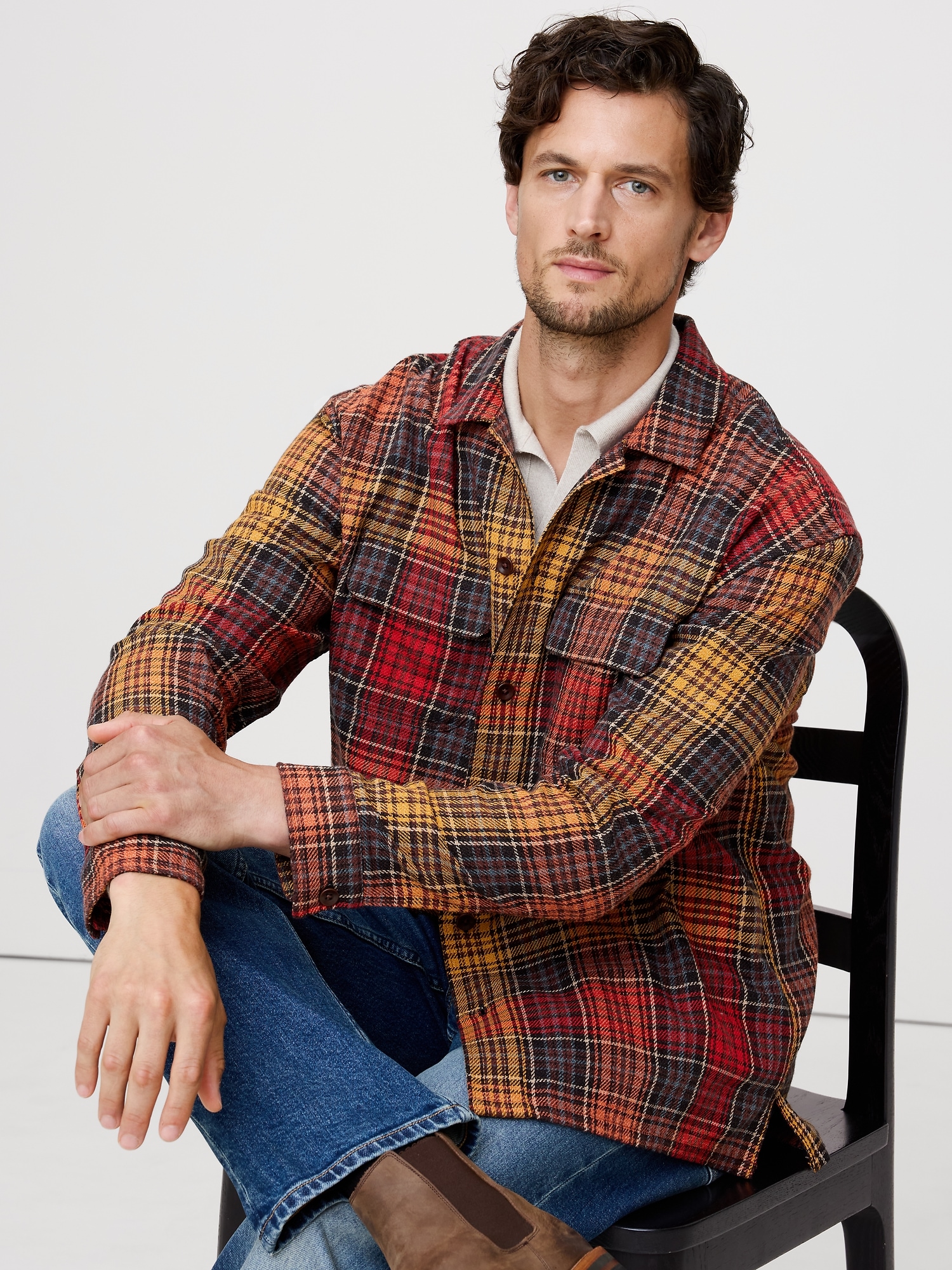 Relaxed-Fit Plaid Cotton Overshirt - Red Plaid