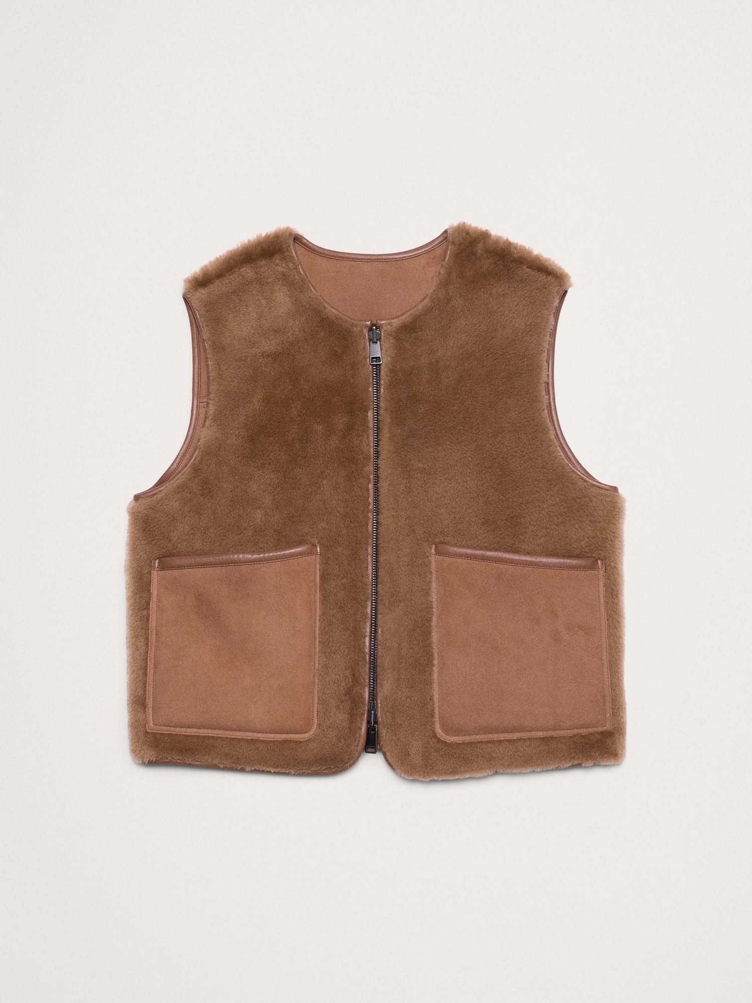 Мужской жилет Banana Republic Reversible Shearling Vest, цвет: Глубокий серо-коричневый — фото 4