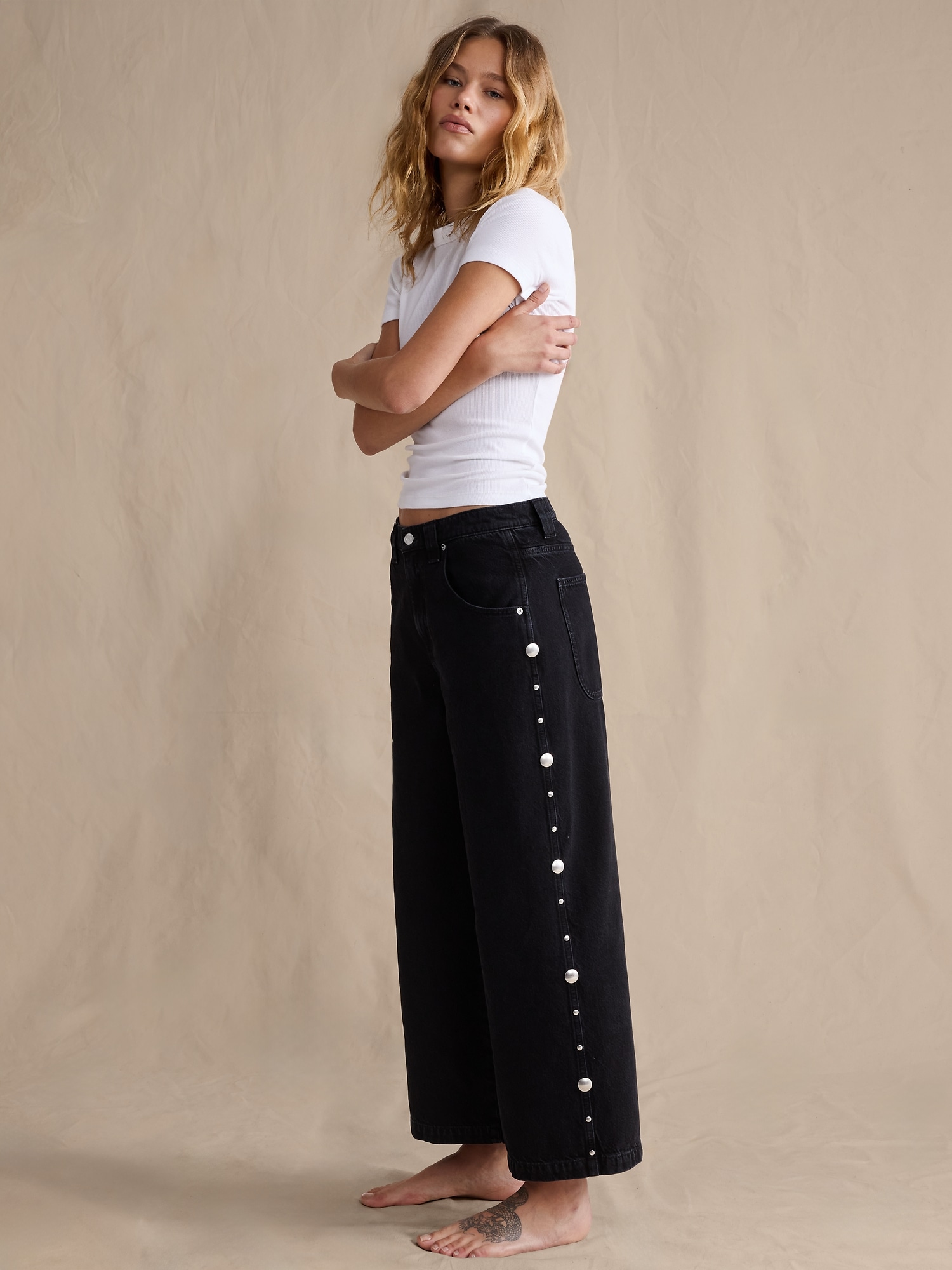 Image number 5 showing, Low-Rise Loose Studded Ankle Jean