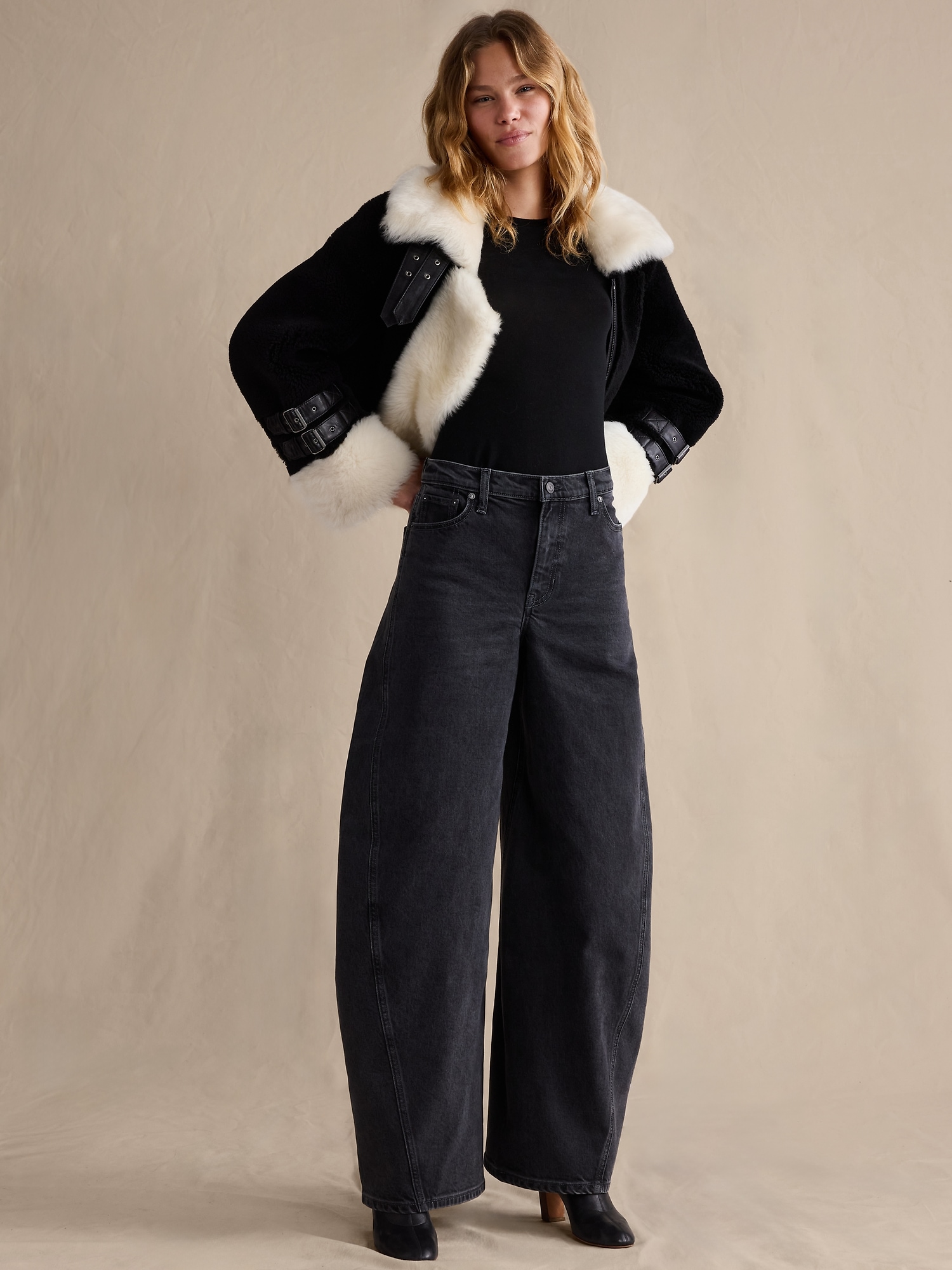 Image number 1 showing, High-Rise Loose Barrel Jean