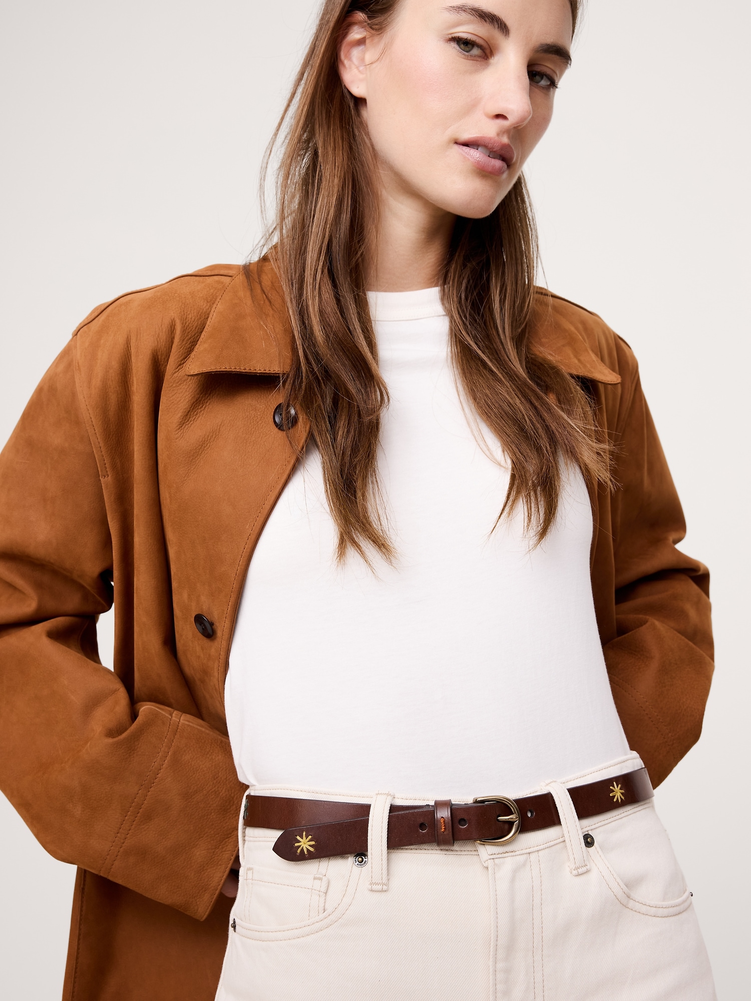Embroidered Leather Belt by Dragon Diffusion - Brown