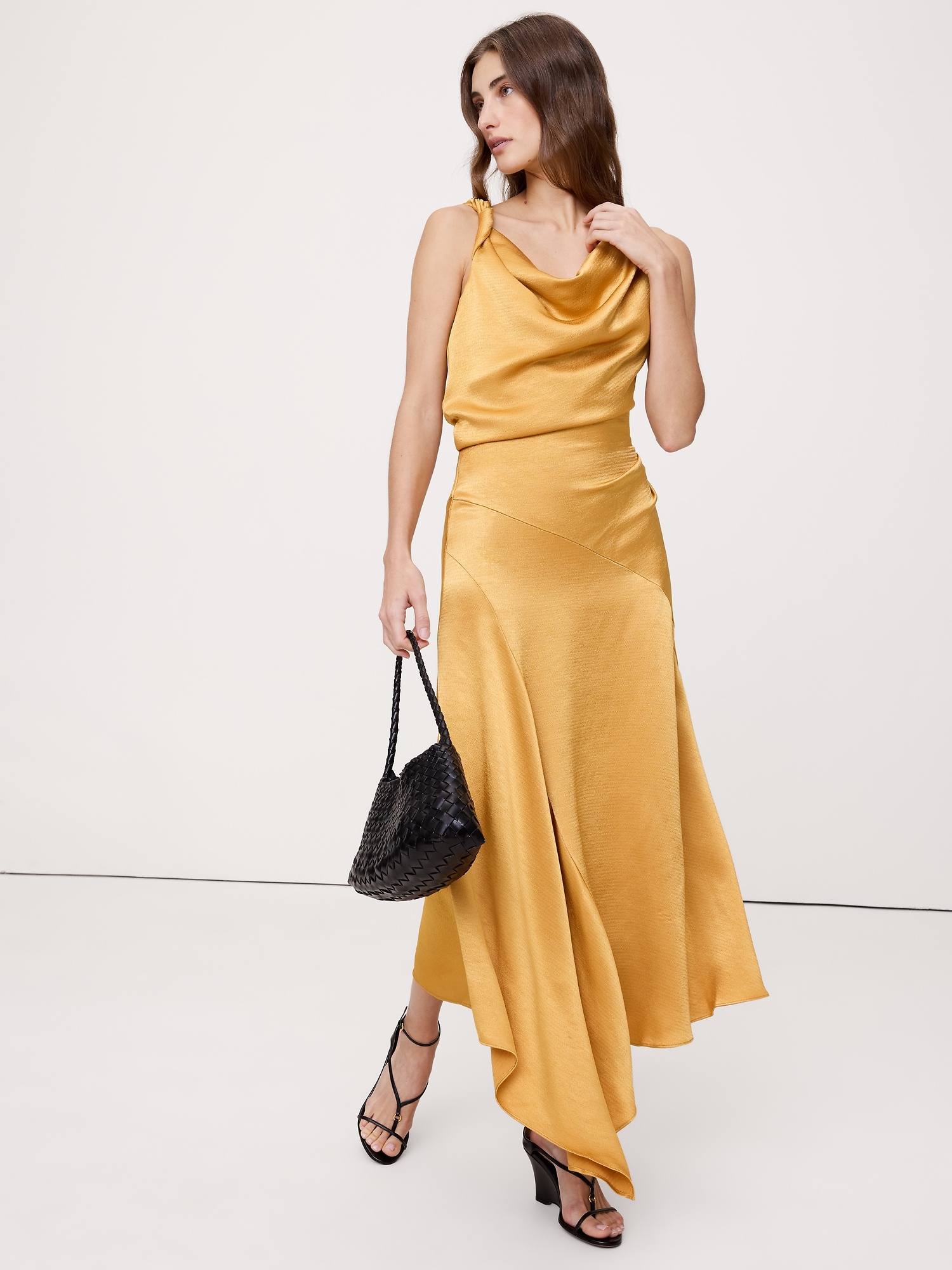 Image number 6 showing, Hammered Satin Twist-Shoulder Dress