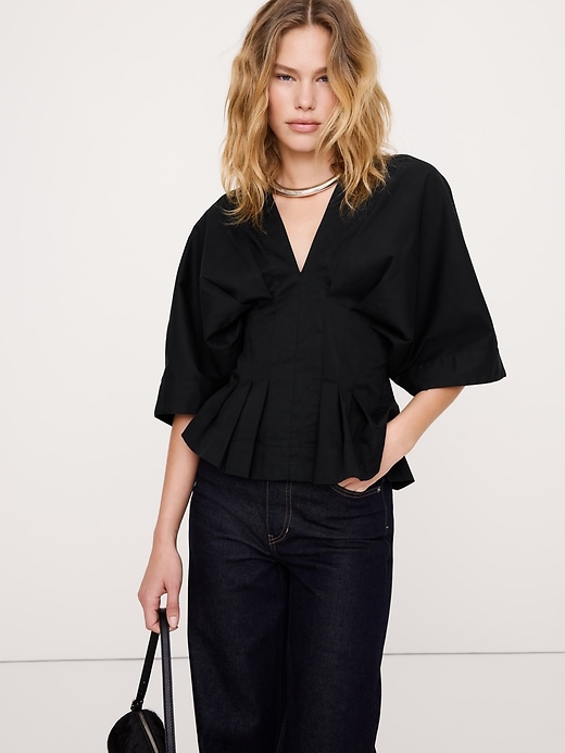 Stretch-Cotton Pleated Top