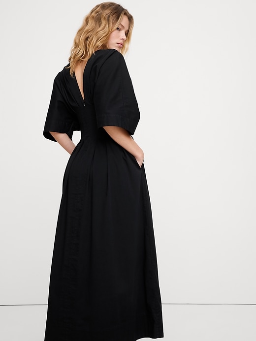 Stretch-Cotton Pleated Maxi Dress