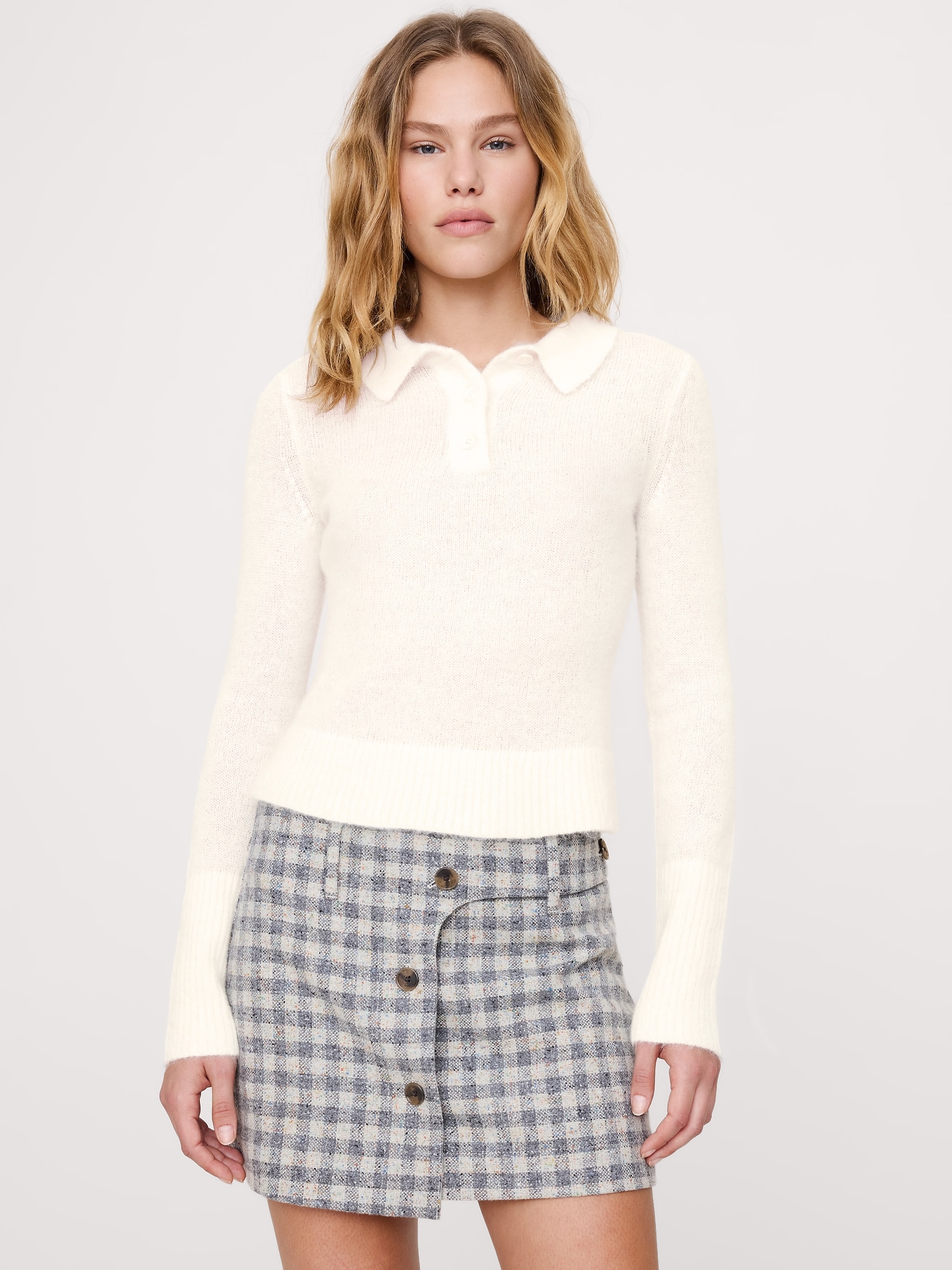 Italian Alpaca-Blend Sweater Polo - White