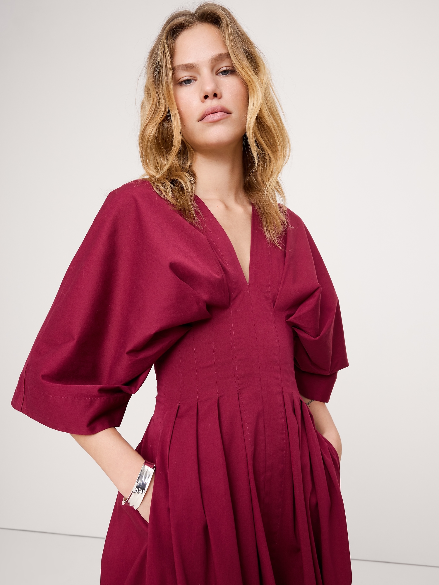 Image number 4 showing, Stretch-Cotton Pleated Maxi Dress