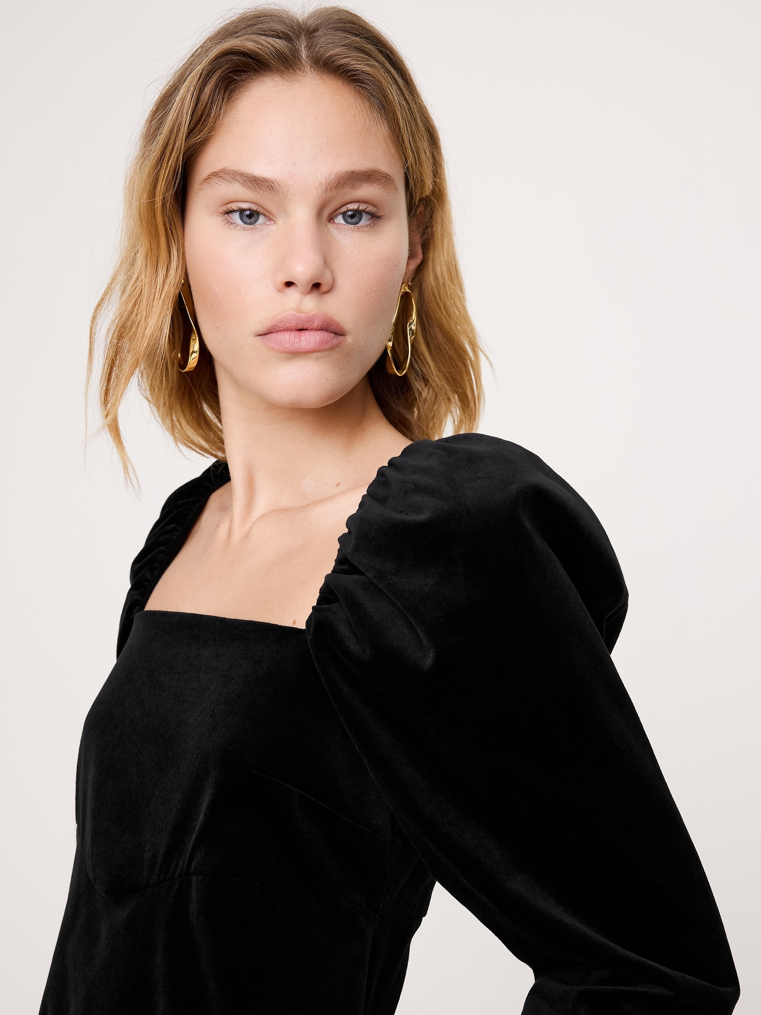 Image number 8 showing, Cotton-Velvet Puff-Sleeve Mini Dress