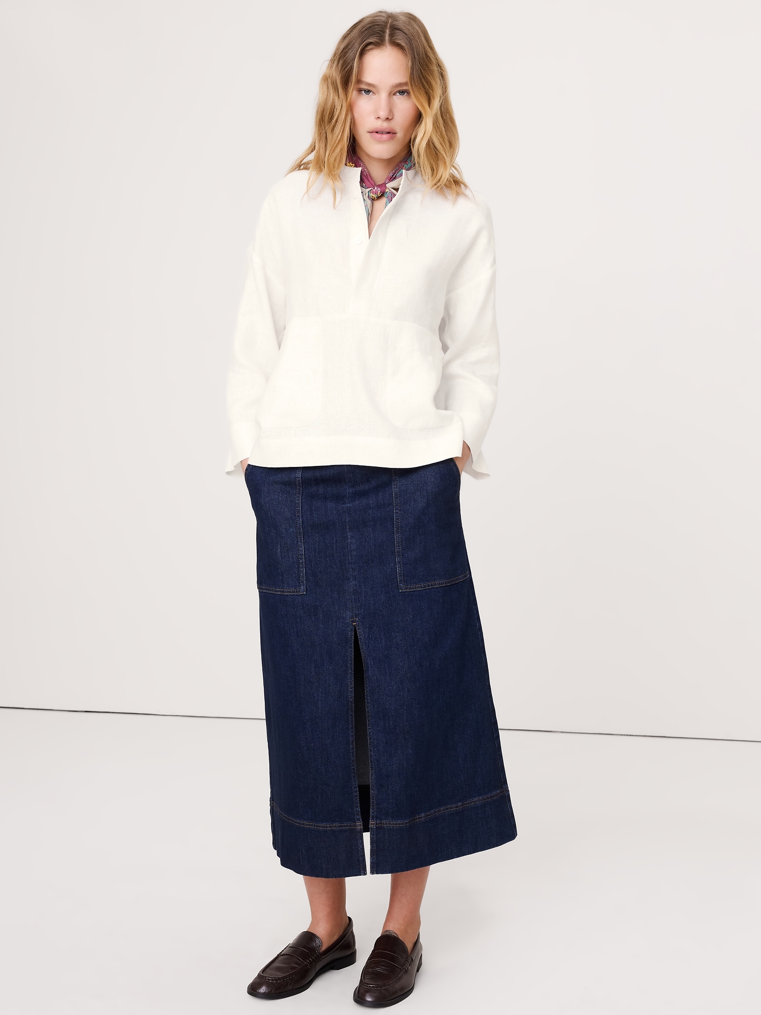 Linen Popover Top - Magnolia Flower Ivory