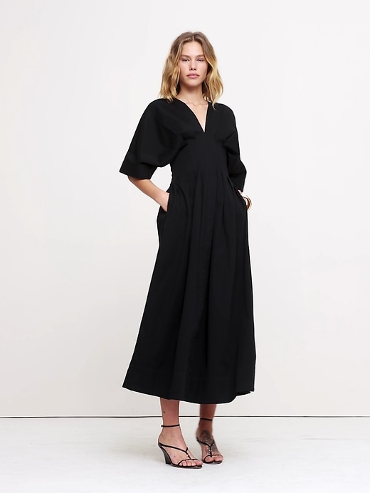 Stretch-Cotton Pleated Maxi Dress