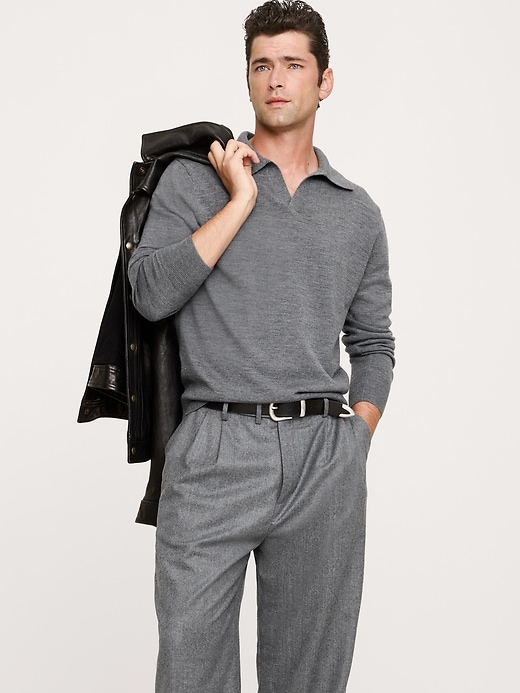 Merino Johnny-Collar Sweater Polo