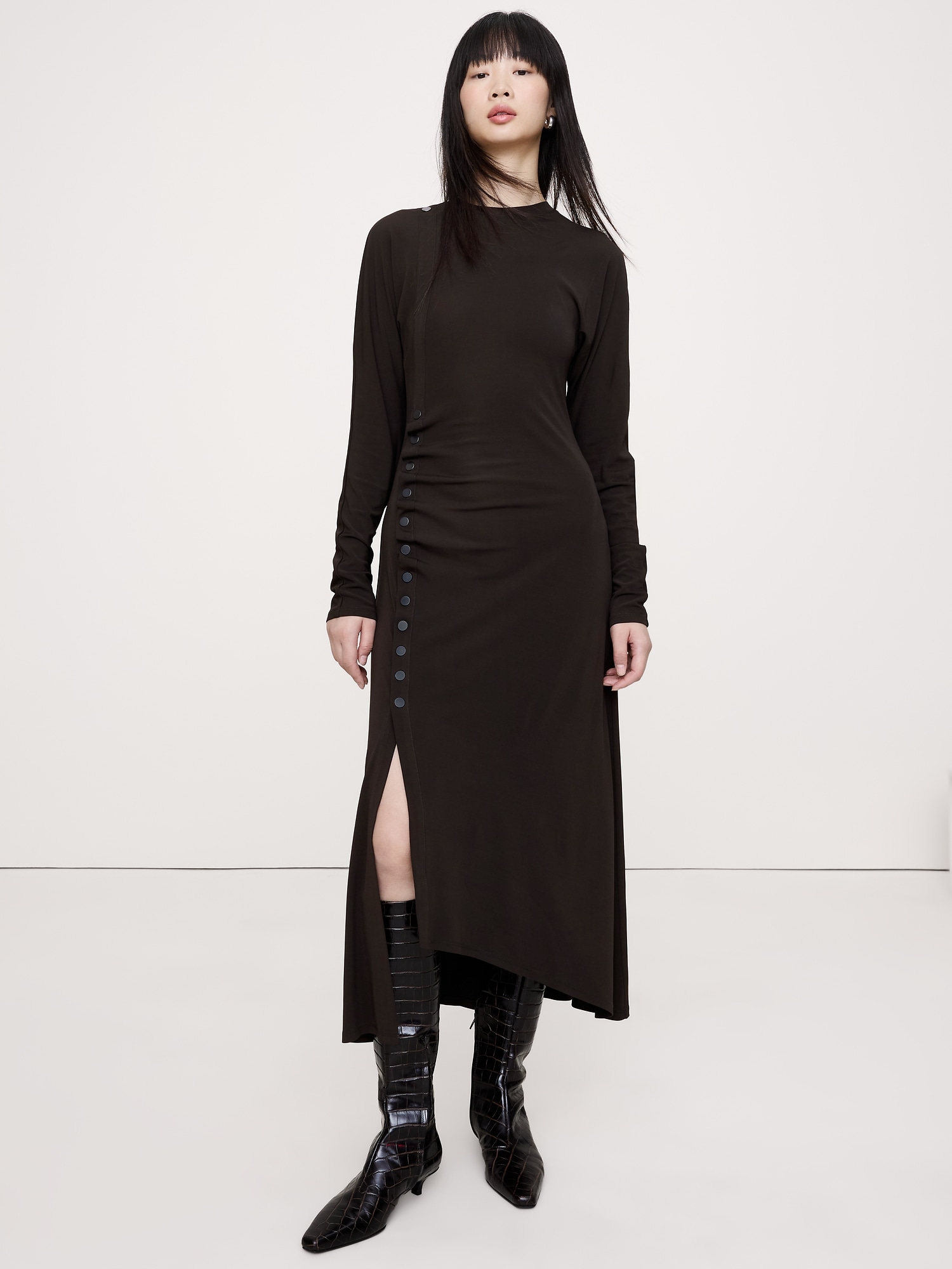 Matte Jersey Midi Dress - Ganache Brown
