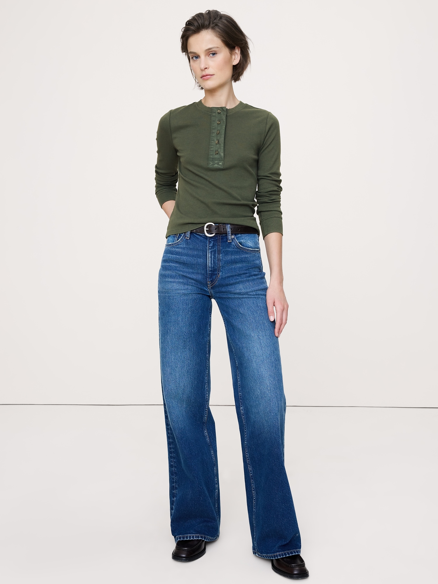 Ribbed Henley T-Shirt - Yosemite Green