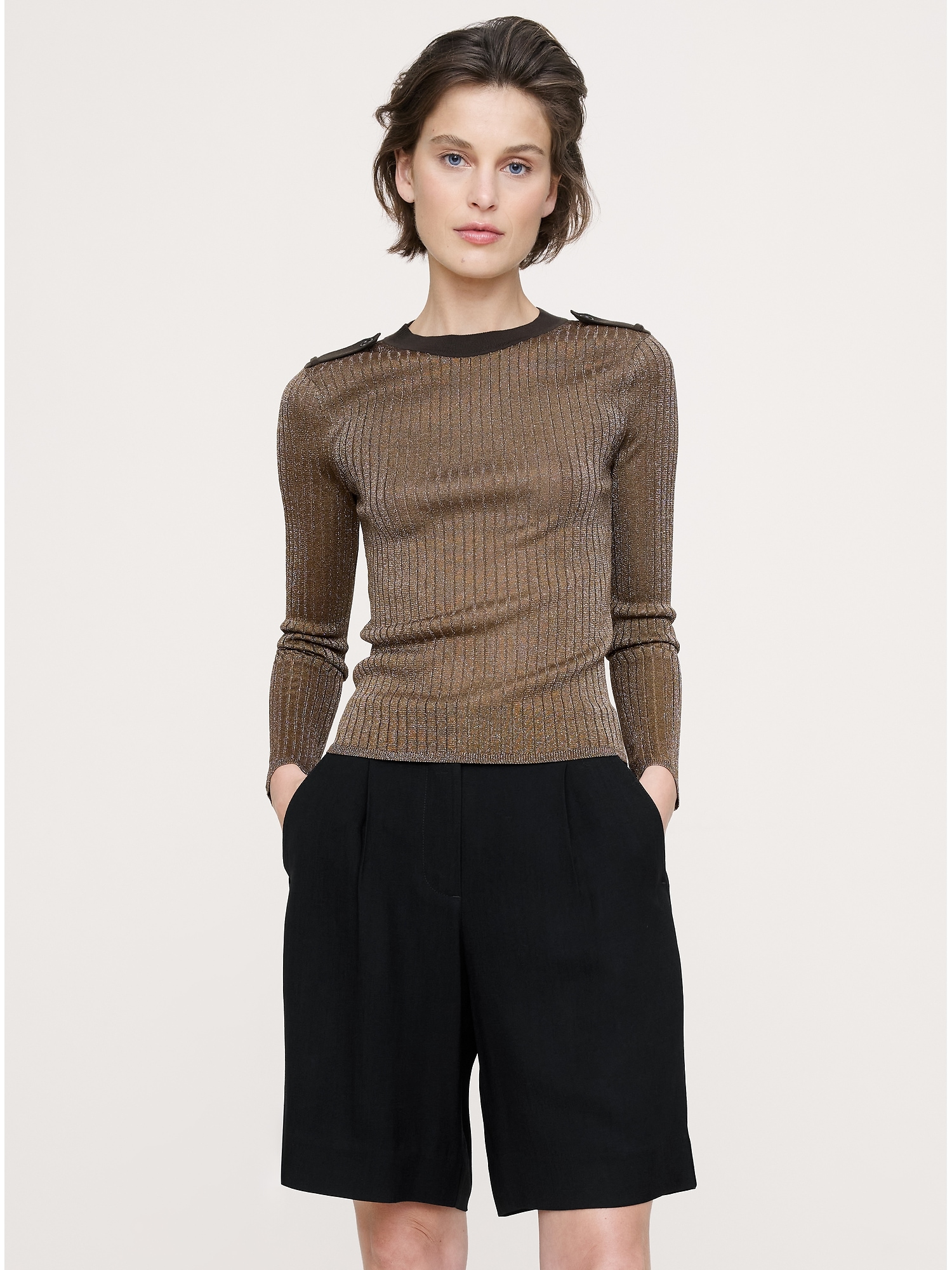 Image number 1 showing, Metallic Shoulder-Epaulet Sweater