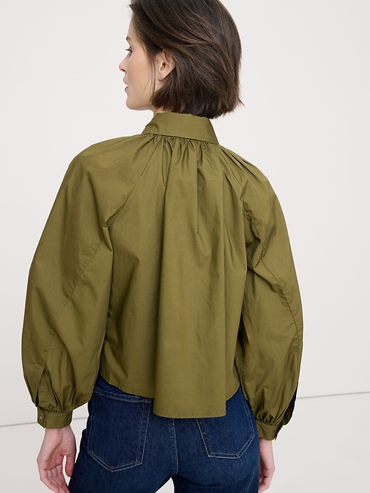 Cotton Poplin Balloon-Sleeve Shirt