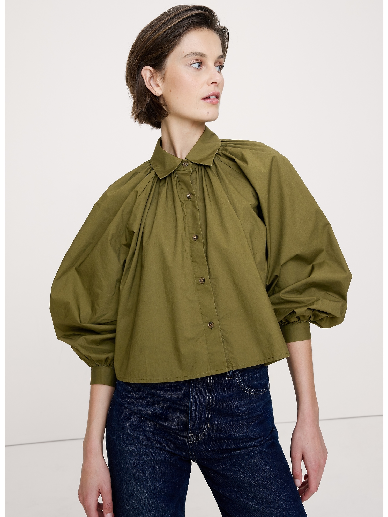 Image number 3 showing, Cotton Poplin Balloon-Sleeve Shirt