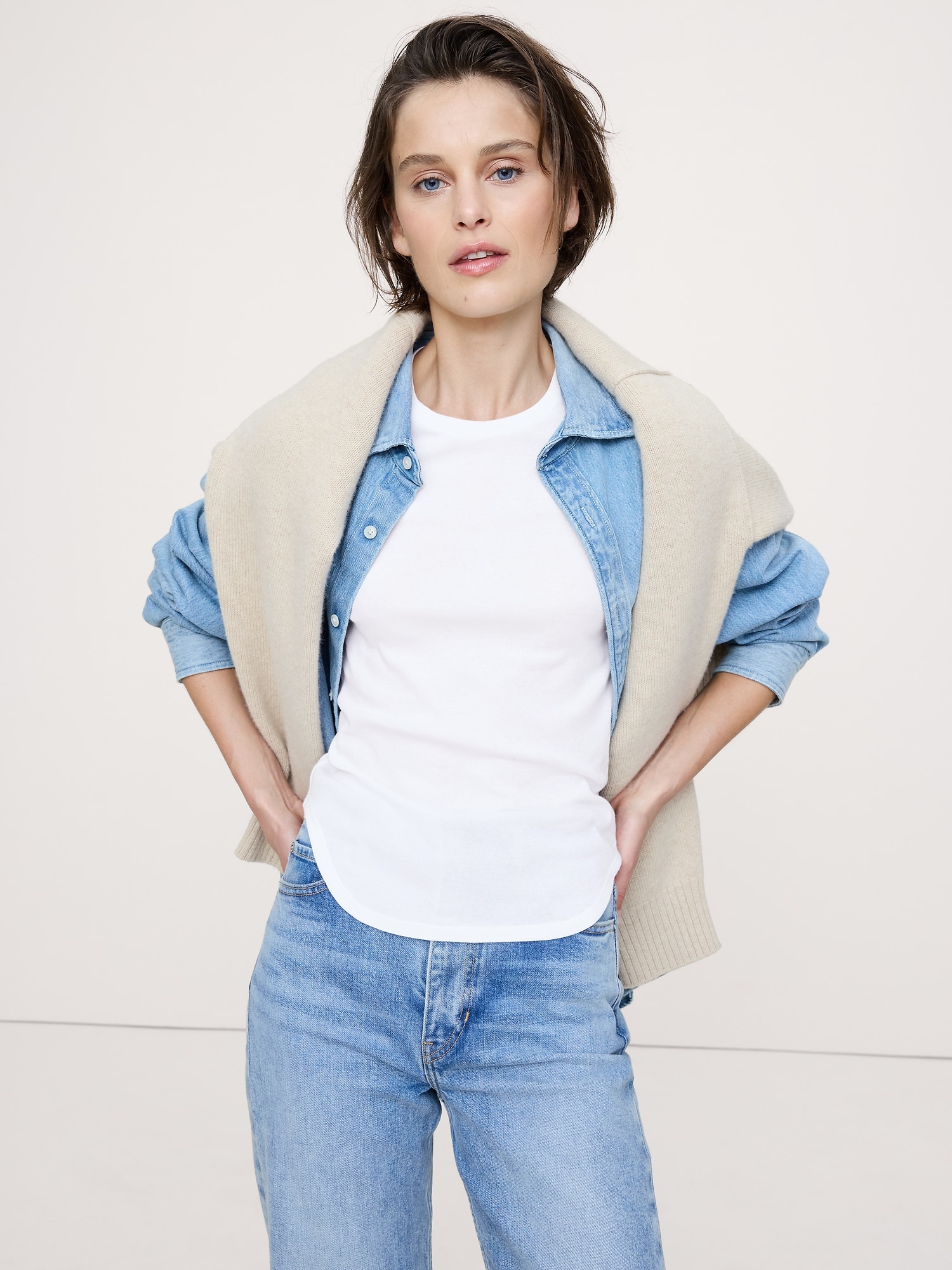 Image number 3 showing, Baby Rib Cotton Elbow-Sleeve T-Shirt