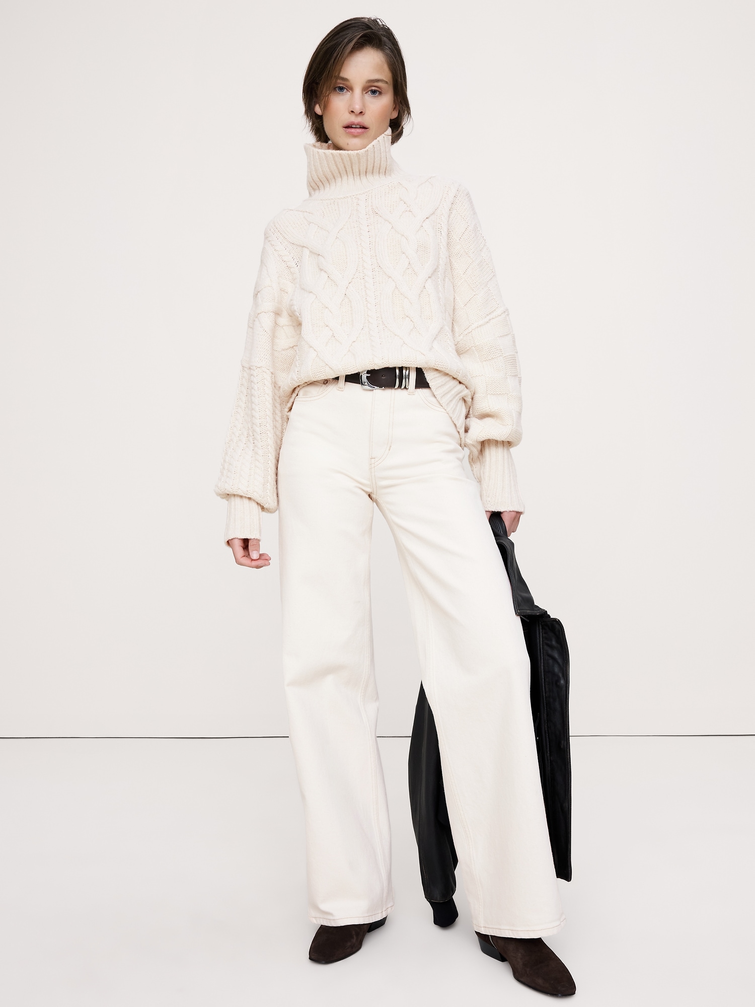 Italian Merino-Blend Mixed-Stitch Sweater - Transition Cream White