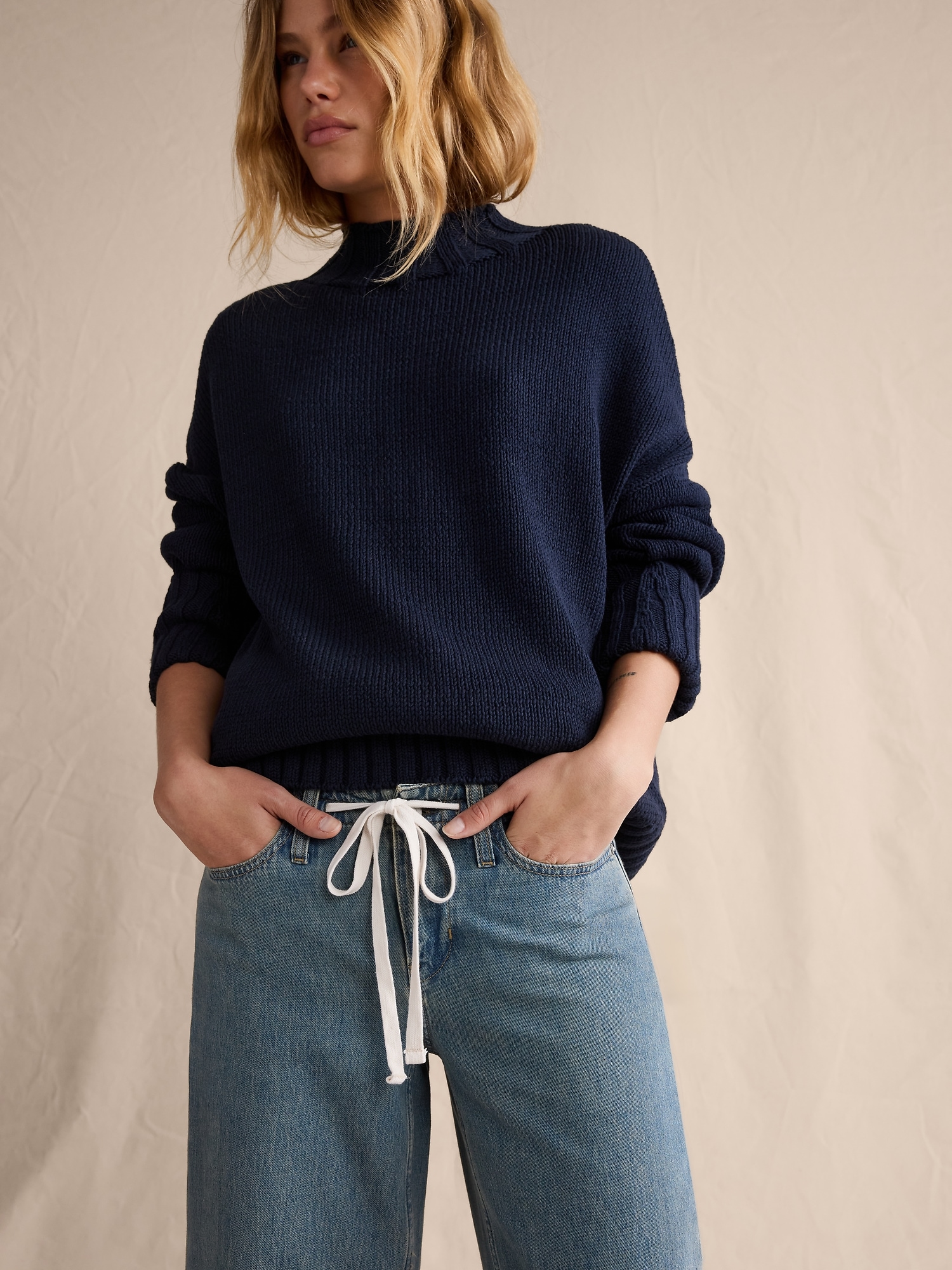 Image number 8 showing, Mid-Rise Wide-Leg Drawstring Jean